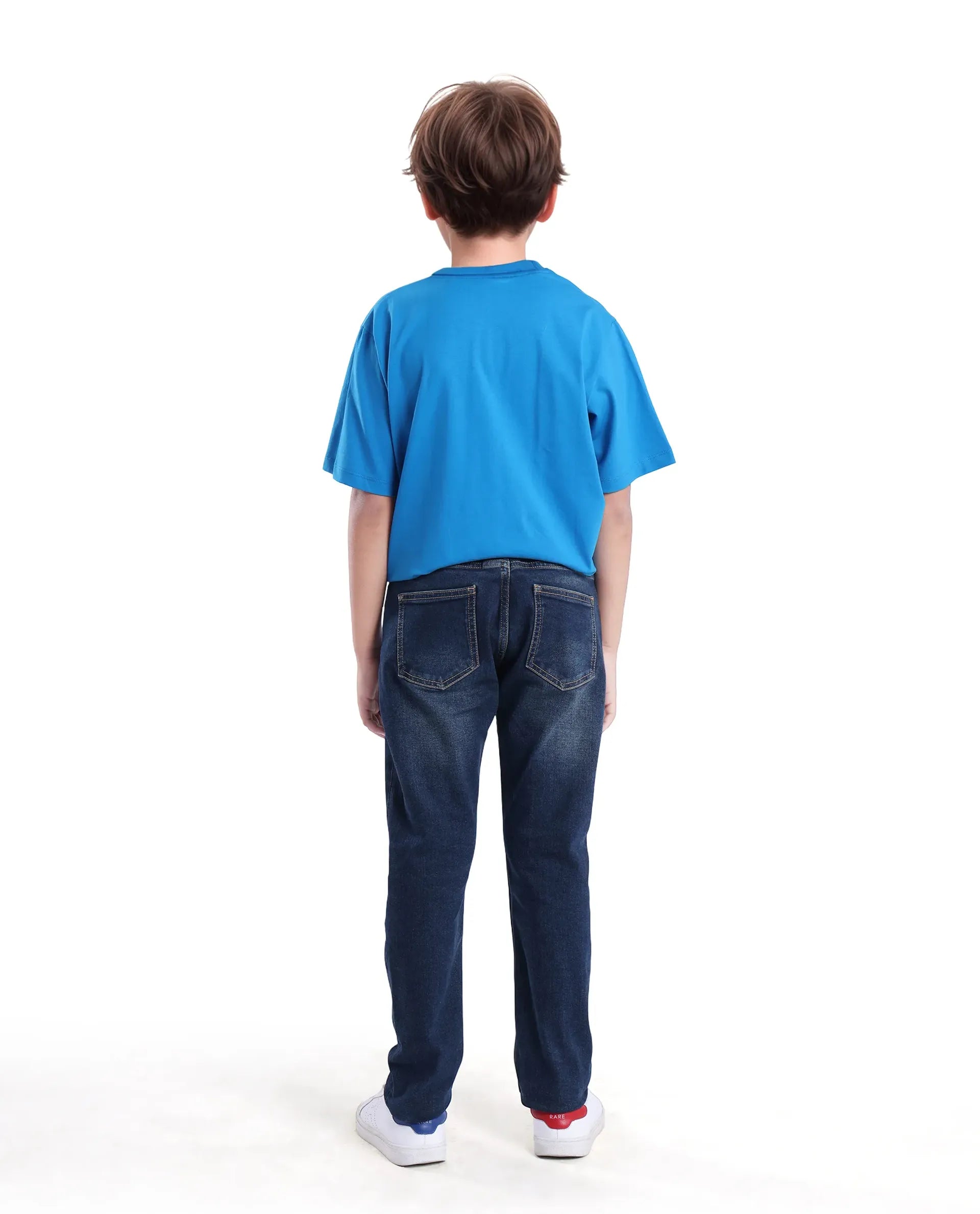 Rare Ones Kids Bram Dark Blue Cotton Solid Button And Zip Closure Slim Fit Jeans