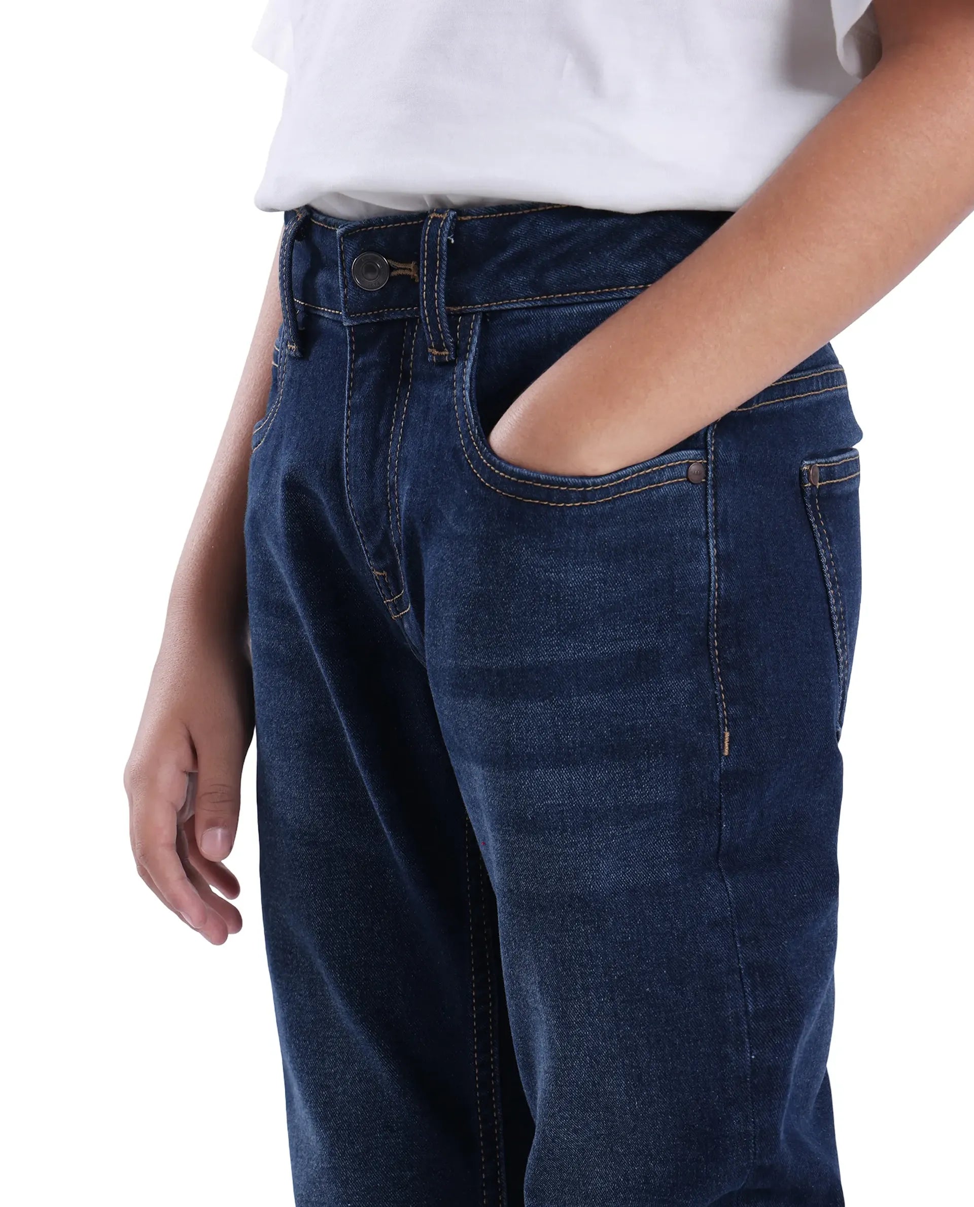 Rare Ones Kids Bram Light Blue Cotton Solid Button And Zip Closure Slim Fit Jeans