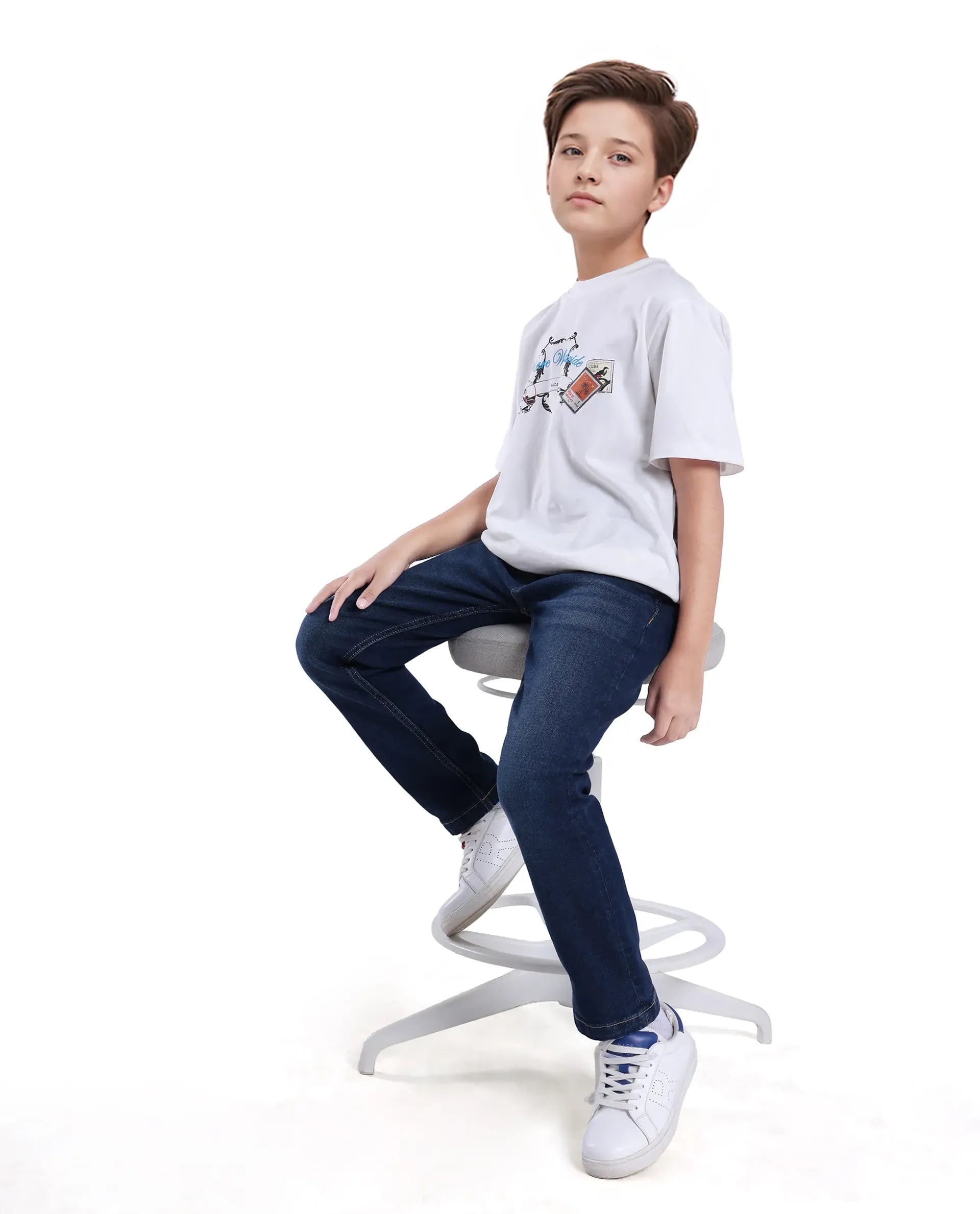 Rare Ones Kids Bram Light Blue Cotton Solid Button And Zip Closure Slim Fit Jeans