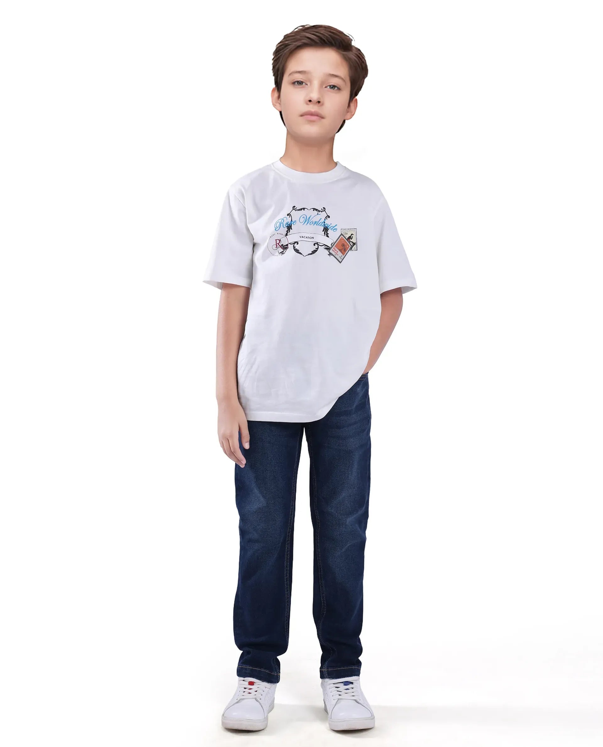 Rare Ones Kids Bram Light Blue Cotton Solid Button And Zip Closure Slim Fit Jeans