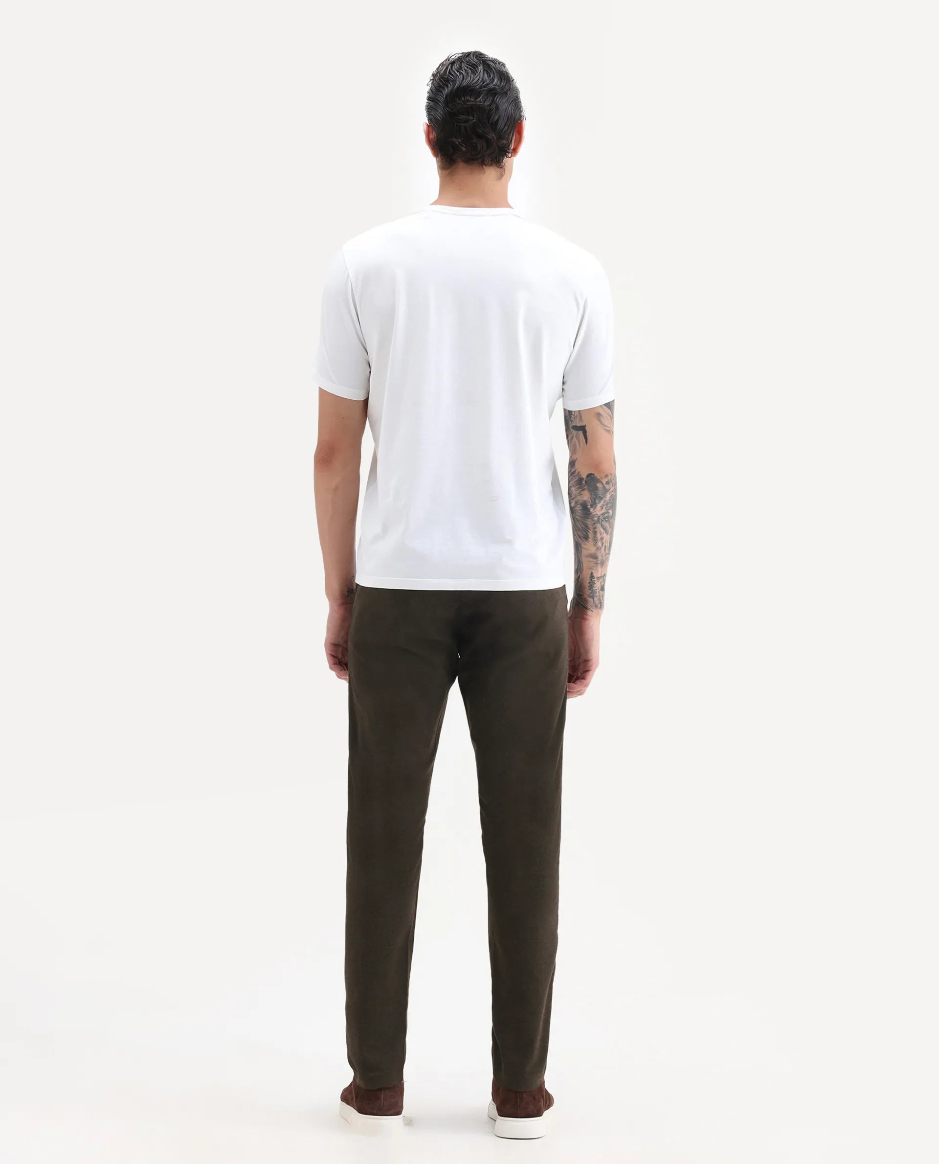 Rare Rabbit Men's Brando Brown Plain Regular Fit Trouser