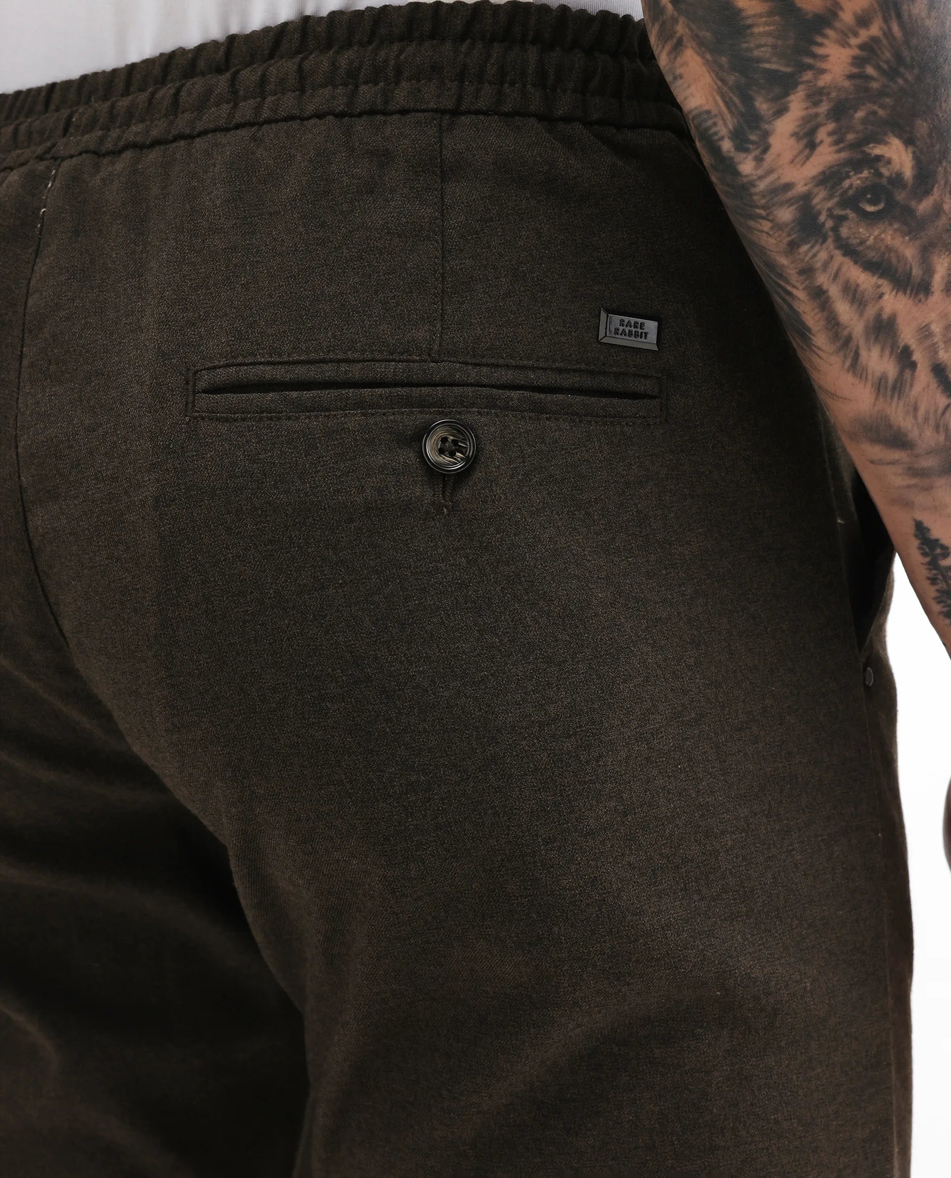 Rare Rabbit Men's Brando Brown Plain Regular Fit Trouser
