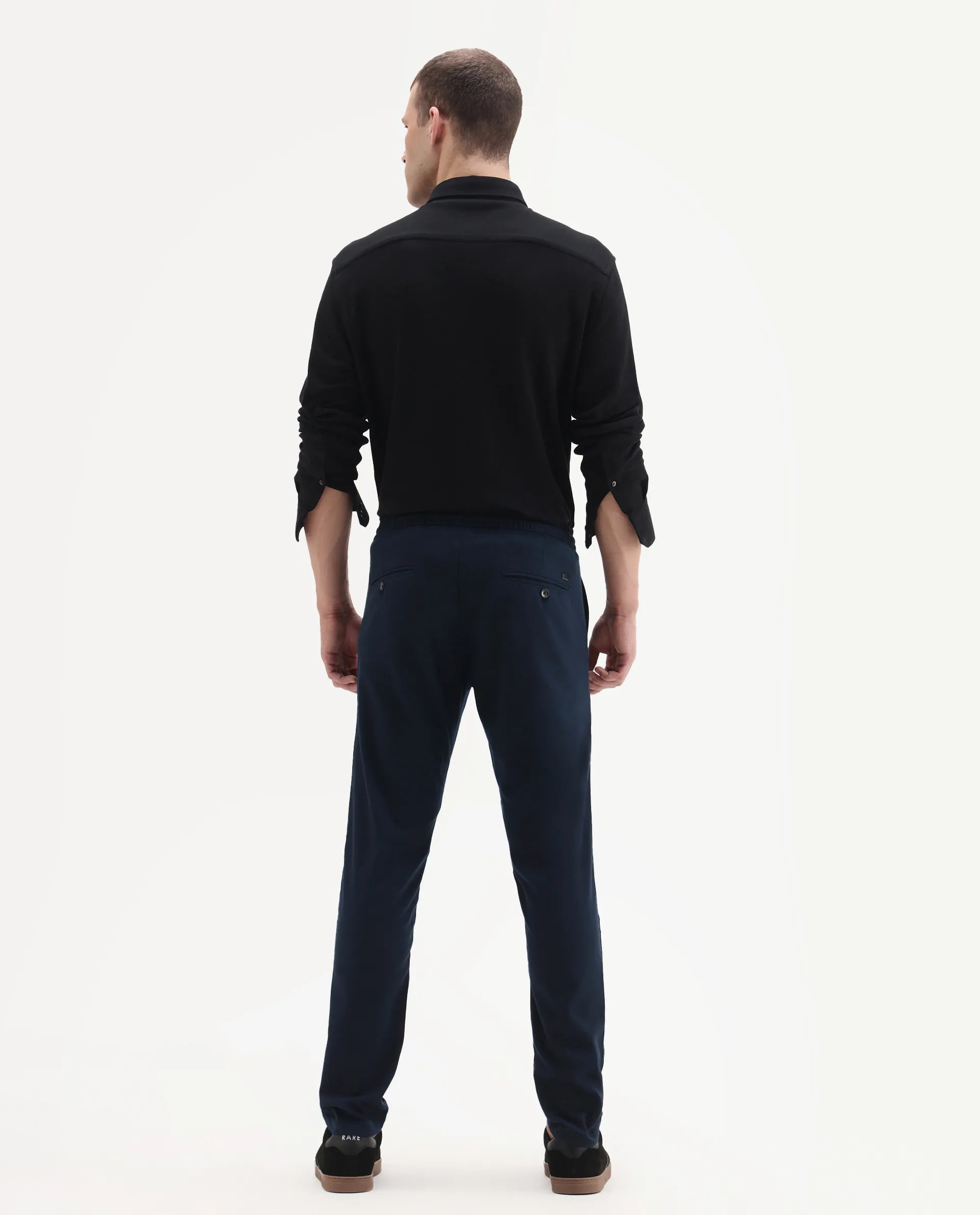 Rare Rabbit Men's Brando Navy Plain Regular Fit Trouser