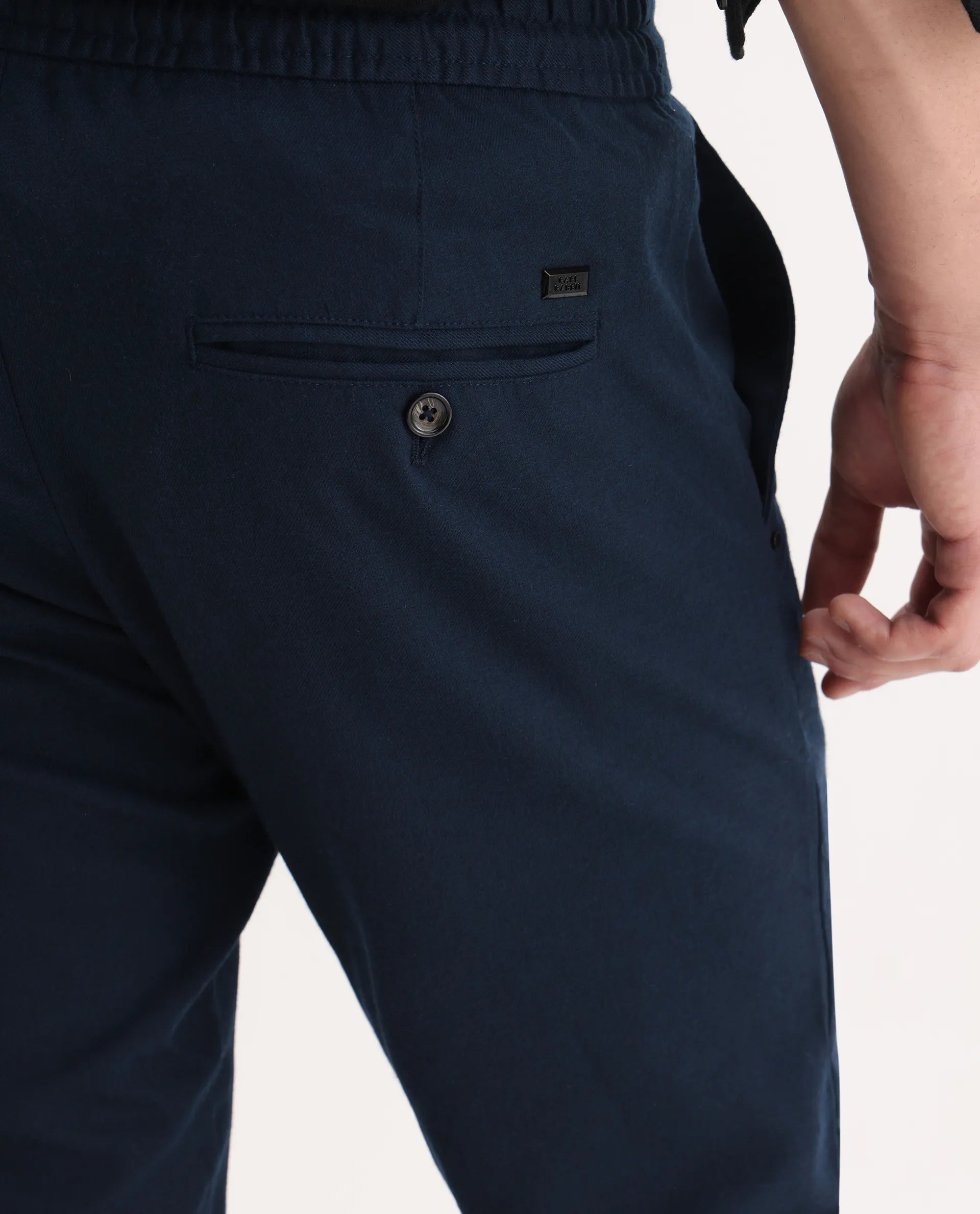 Rare Rabbit Men's Brando Navy Plain Regular Fit Trouser