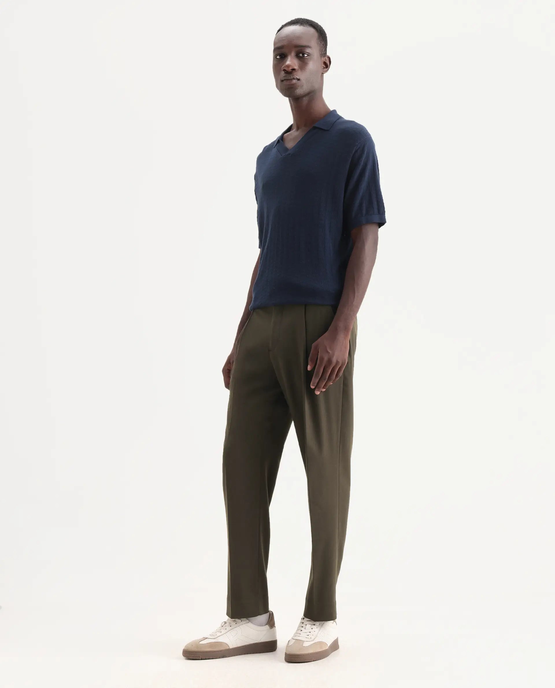 Rare Rabbit Men's Branter Olive Polyester Plain Relaxed Fit Trouser