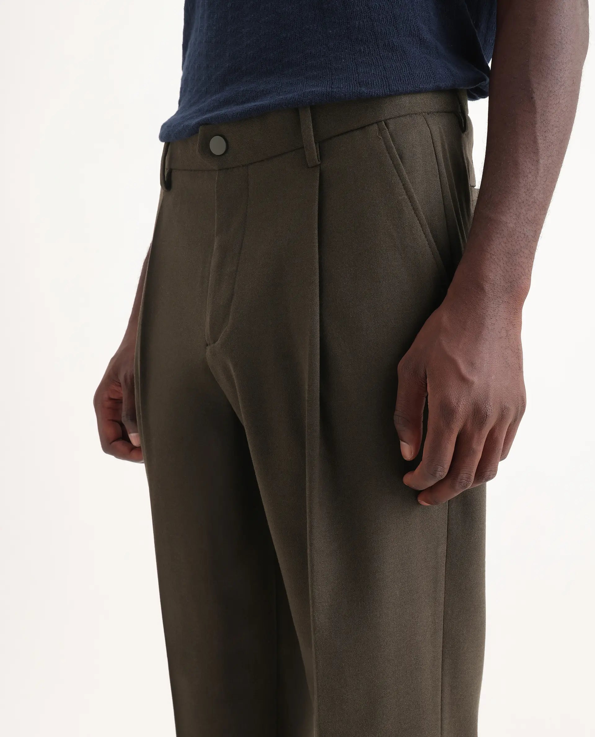 Rare Rabbit Men's Branter Olive Polyester Plain Relaxed Fit Trouser