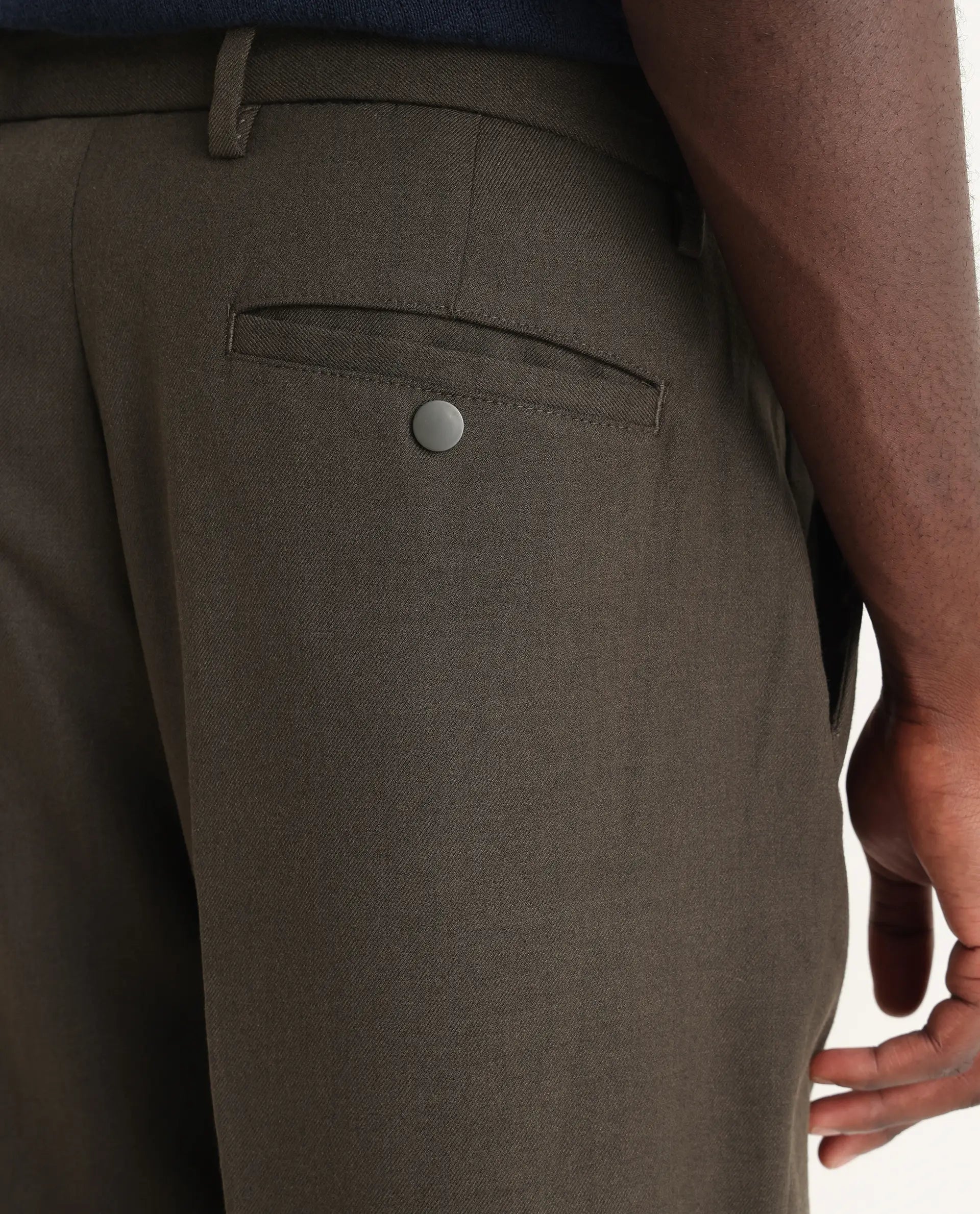 Rare Rabbit Men's Branter Olive Polyester Plain Relaxed Fit Trouser