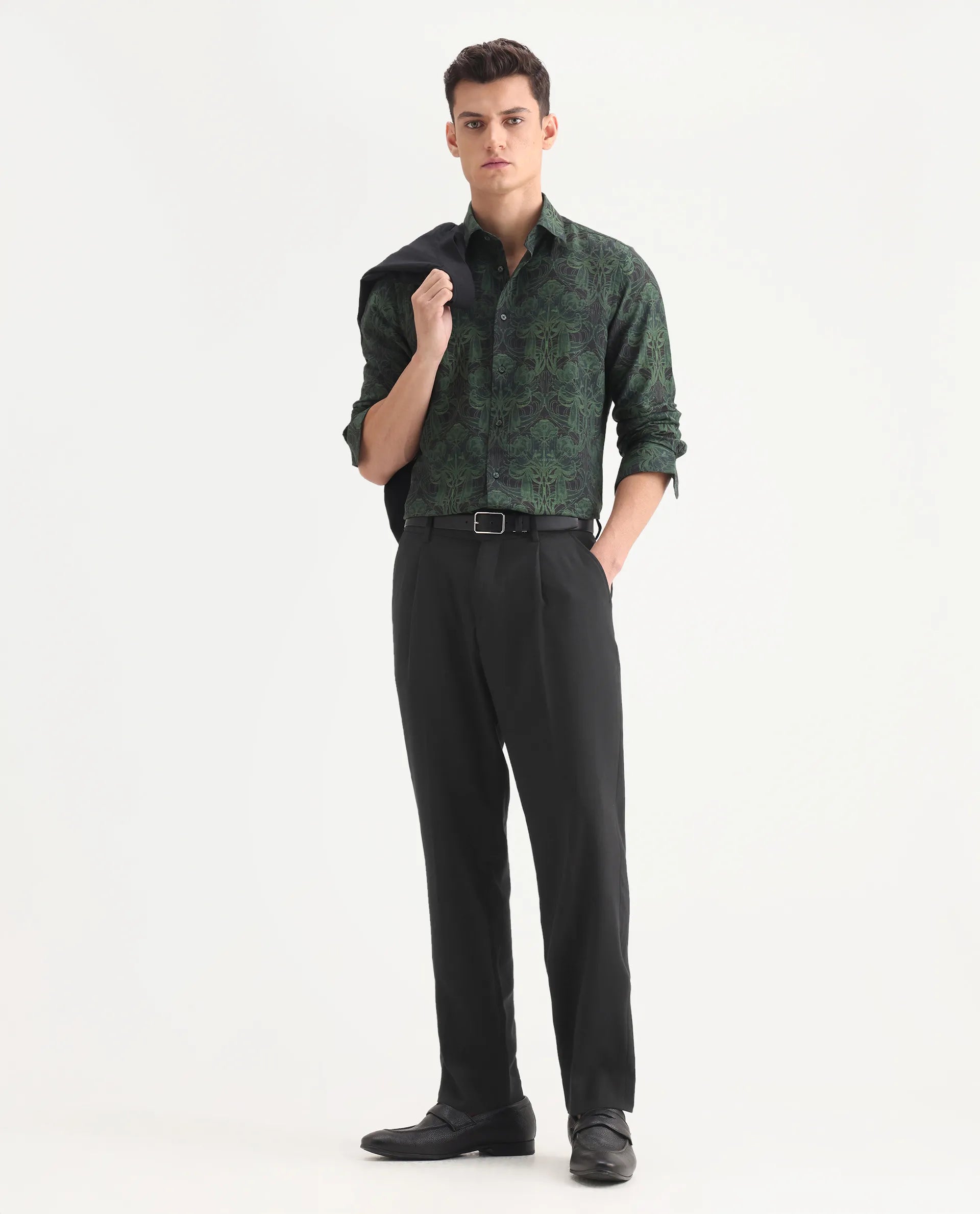 Rare Rabbit Men's Branter Black Polyester Plain Relaxed Fit Trouser