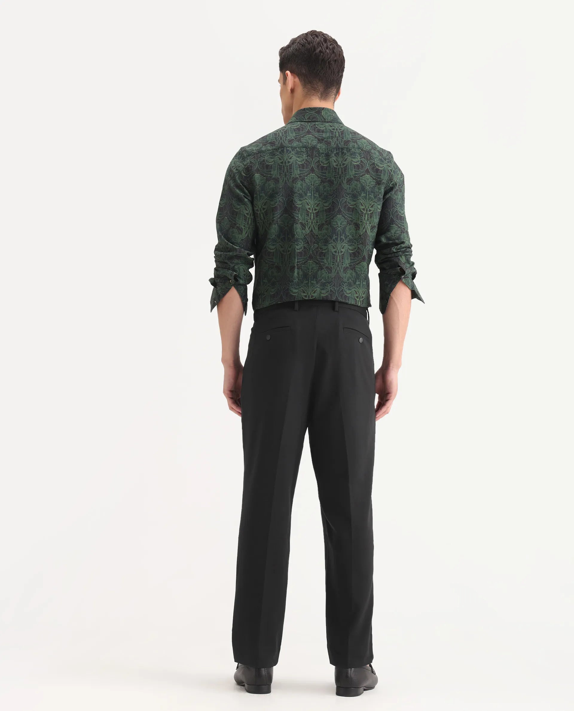 Rare Rabbit Men's Branter Black Polyester Plain Relaxed Fit Trouser