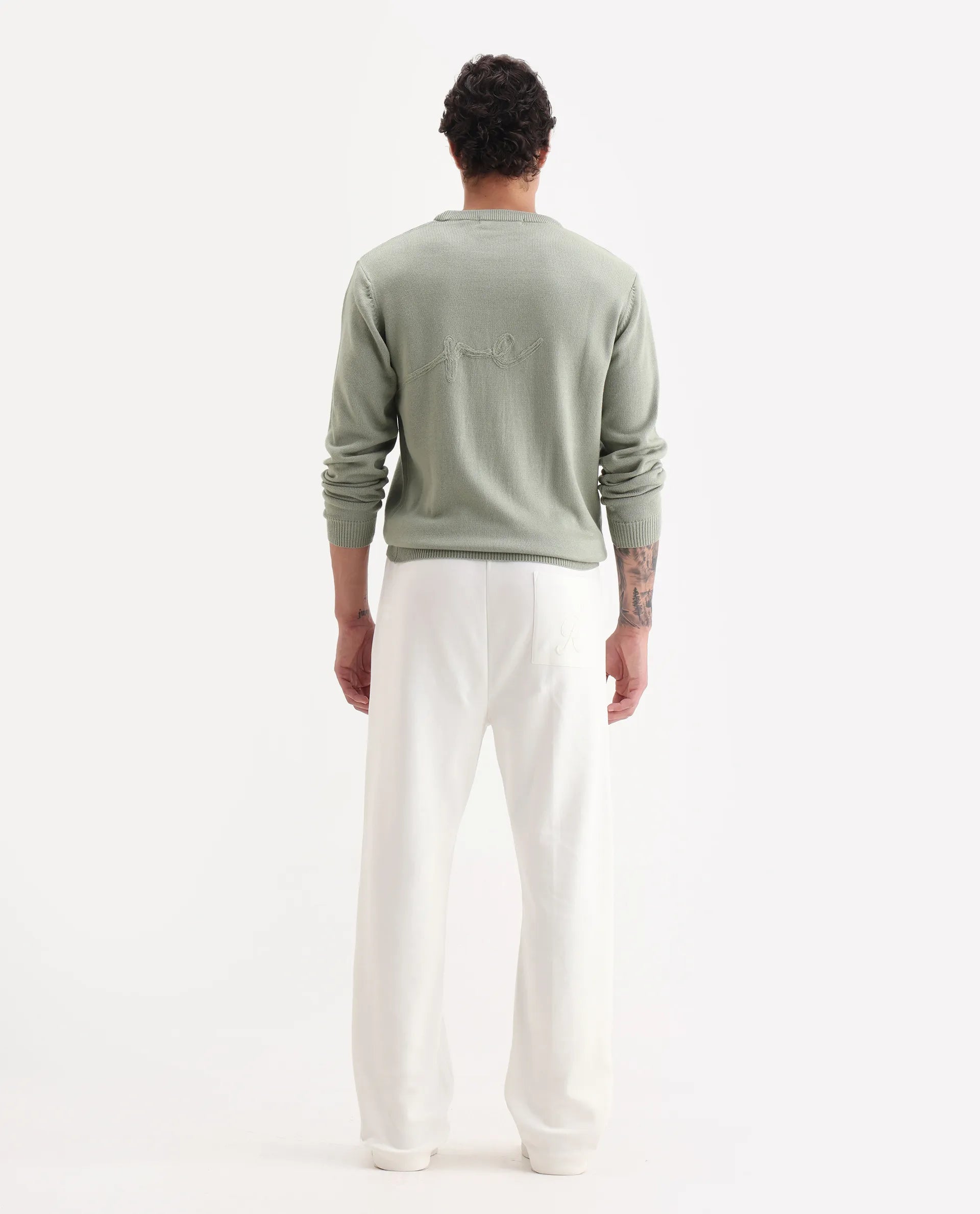 Rare Rabbit Men's Breckin Off White Cotton Blend Embroidered Relaxed Fit Track Pant