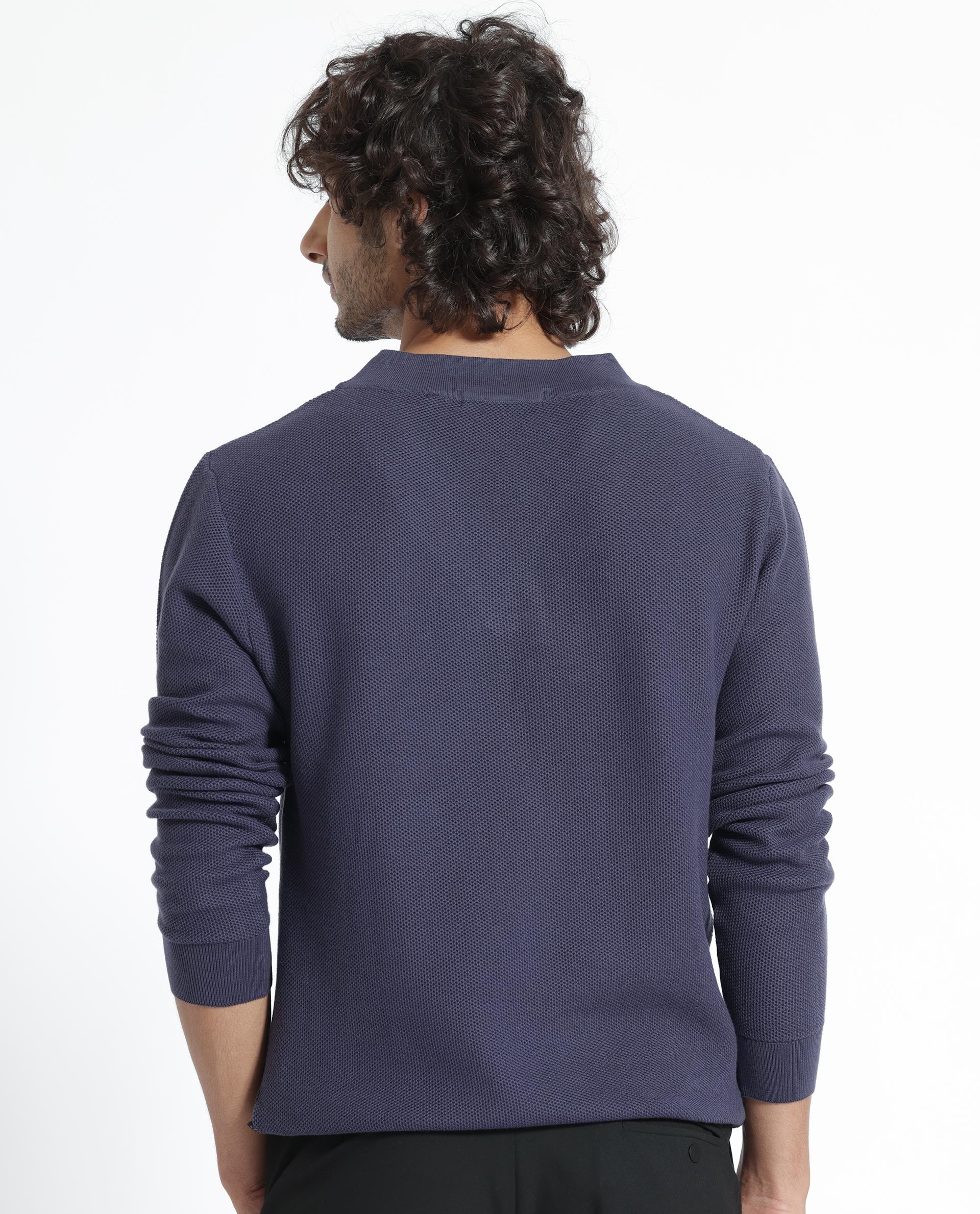 Rare Rabbit Mens Breeze Purple Sweater Full Sleeve V-Neck Solid