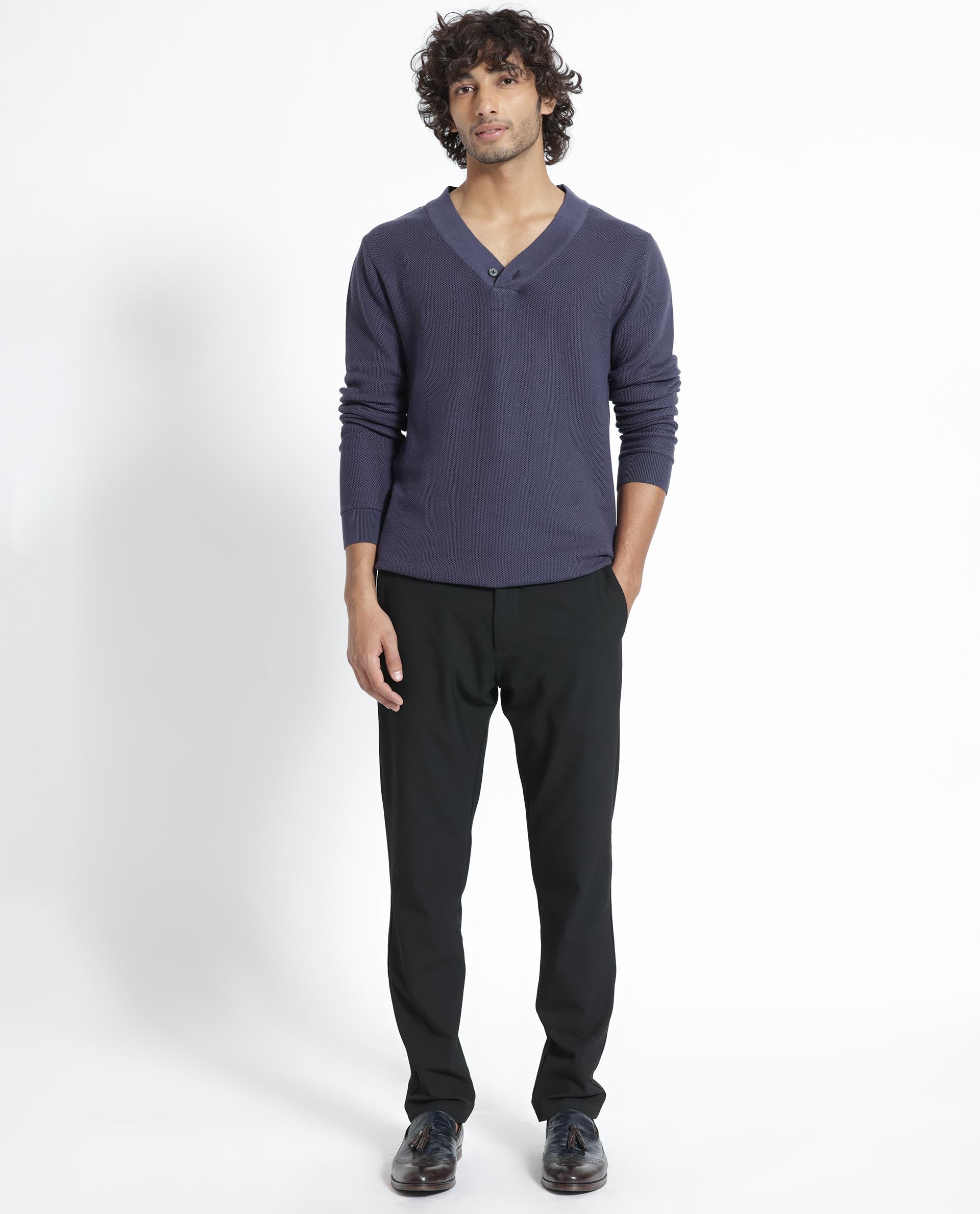 Rare Rabbit Mens Breeze Purple Sweater Full Sleeve V-Neck Solid