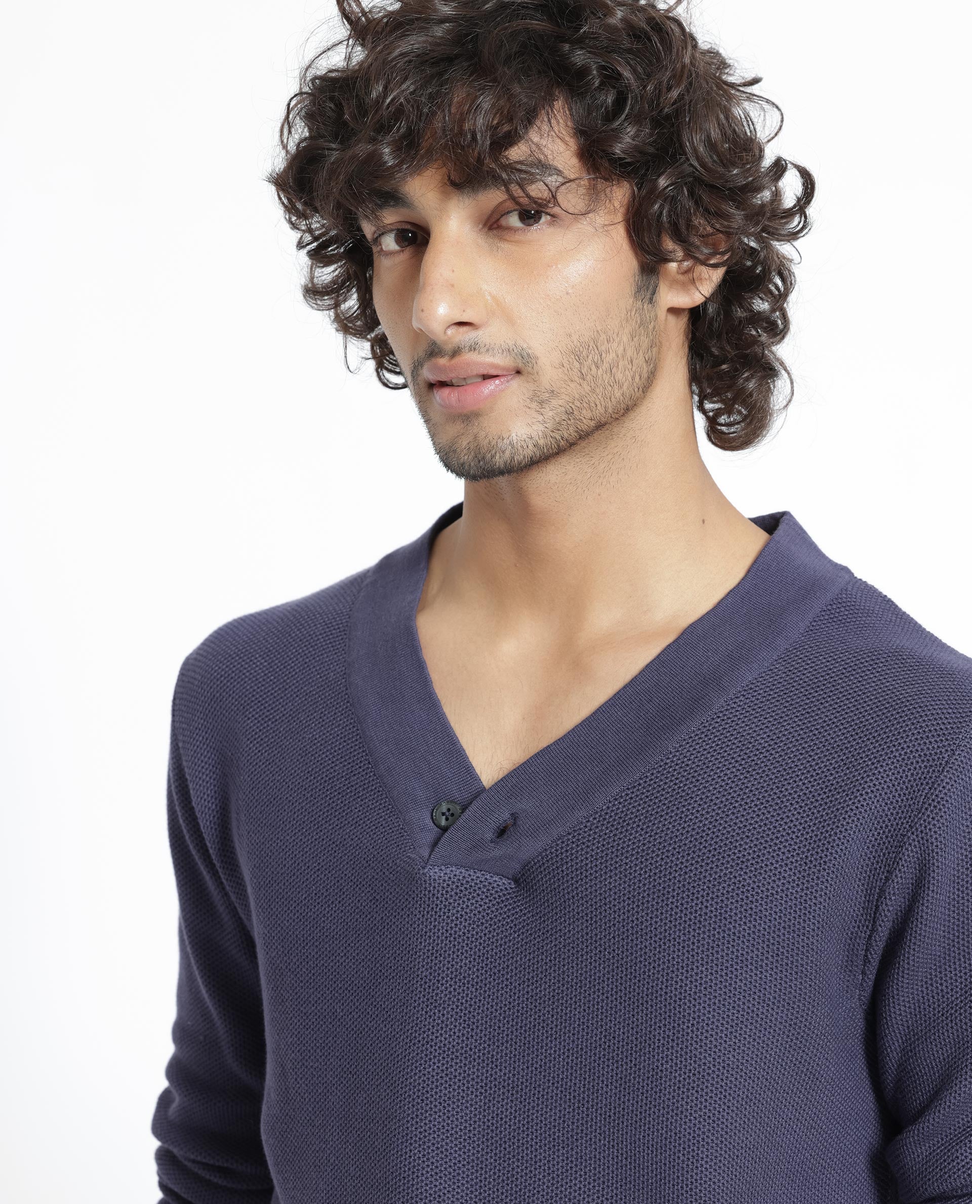 Rare Rabbit Mens Breeze Purple Sweater Full Sleeve V-Neck Solid