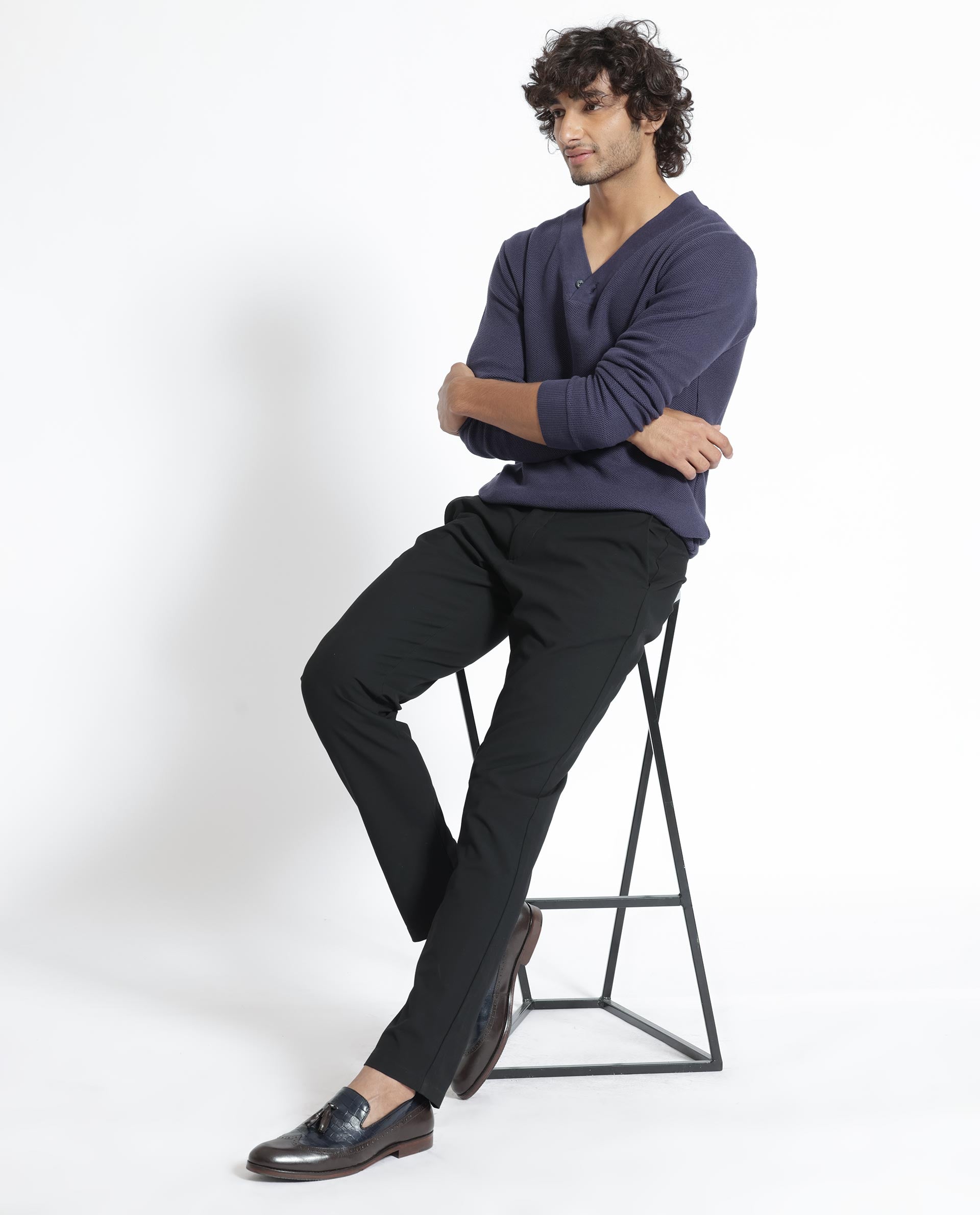 Rare Rabbit Mens Breeze Purple Sweater Full Sleeve V-Neck Solid