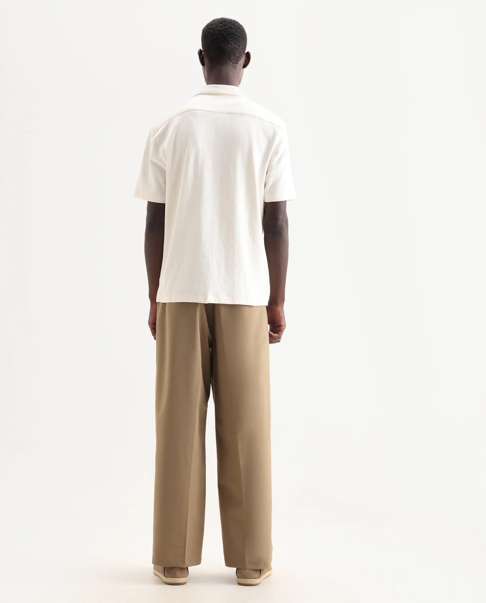 Rare Rabbit Men's Brelint Khaki Linen Blend Plain Relaxed Fit Trouser