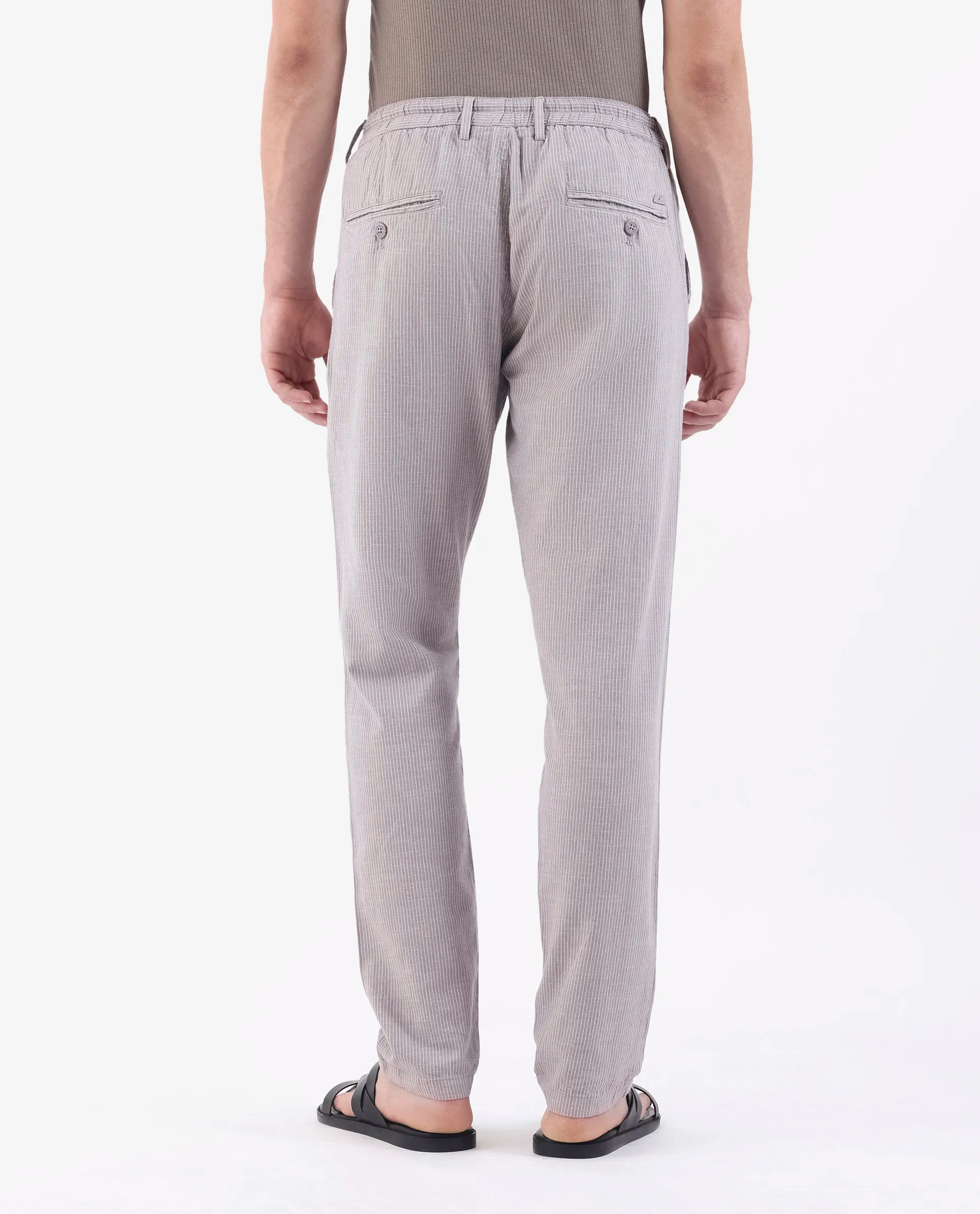 Rare Rabbit Men's Brera Puprle Linen Blend Striped Print Regular Fit Trouser