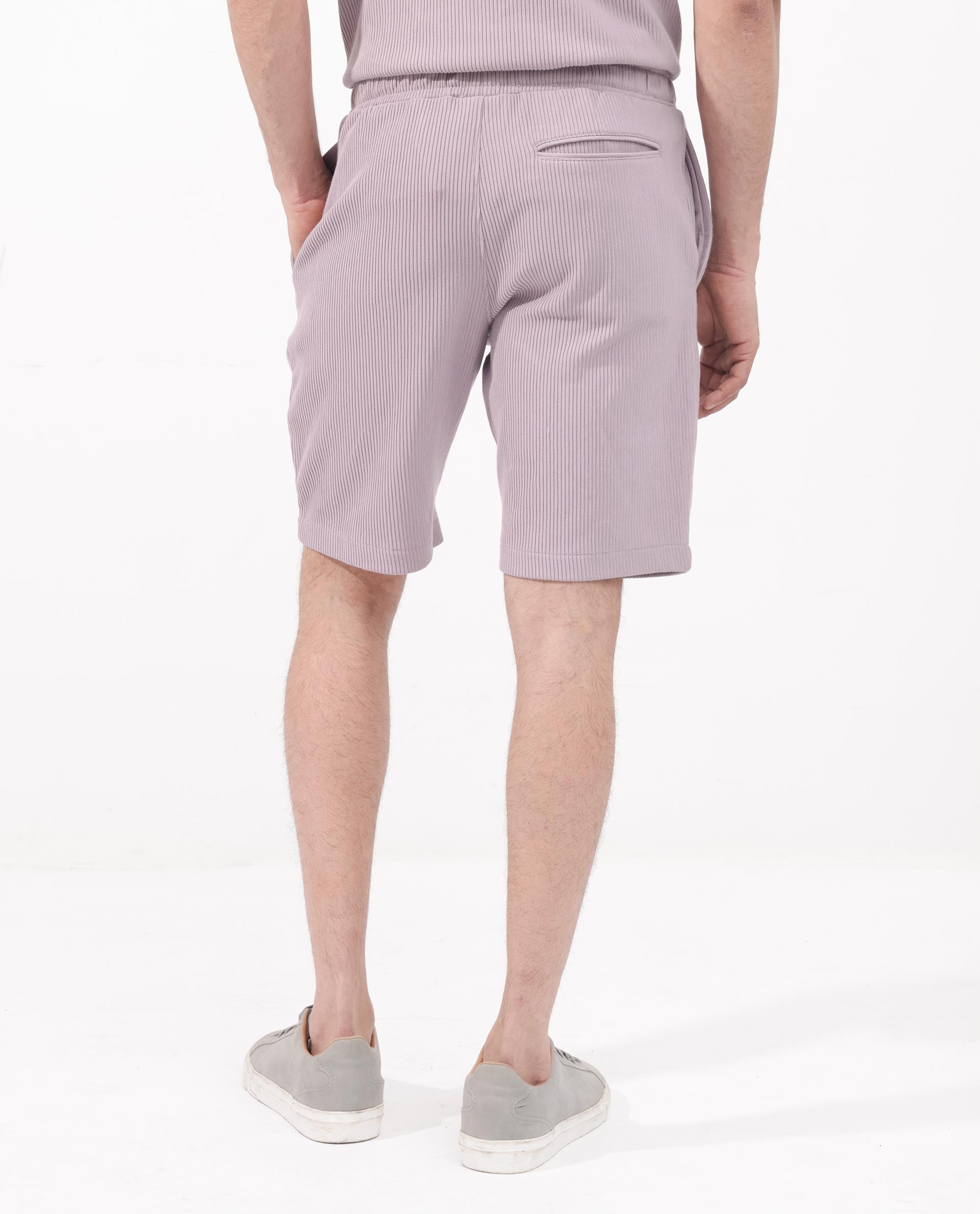 Rare Rabbit Mens Breto Dusky Purple Cotton Polyester Lycra Ribbed Texture Shorts