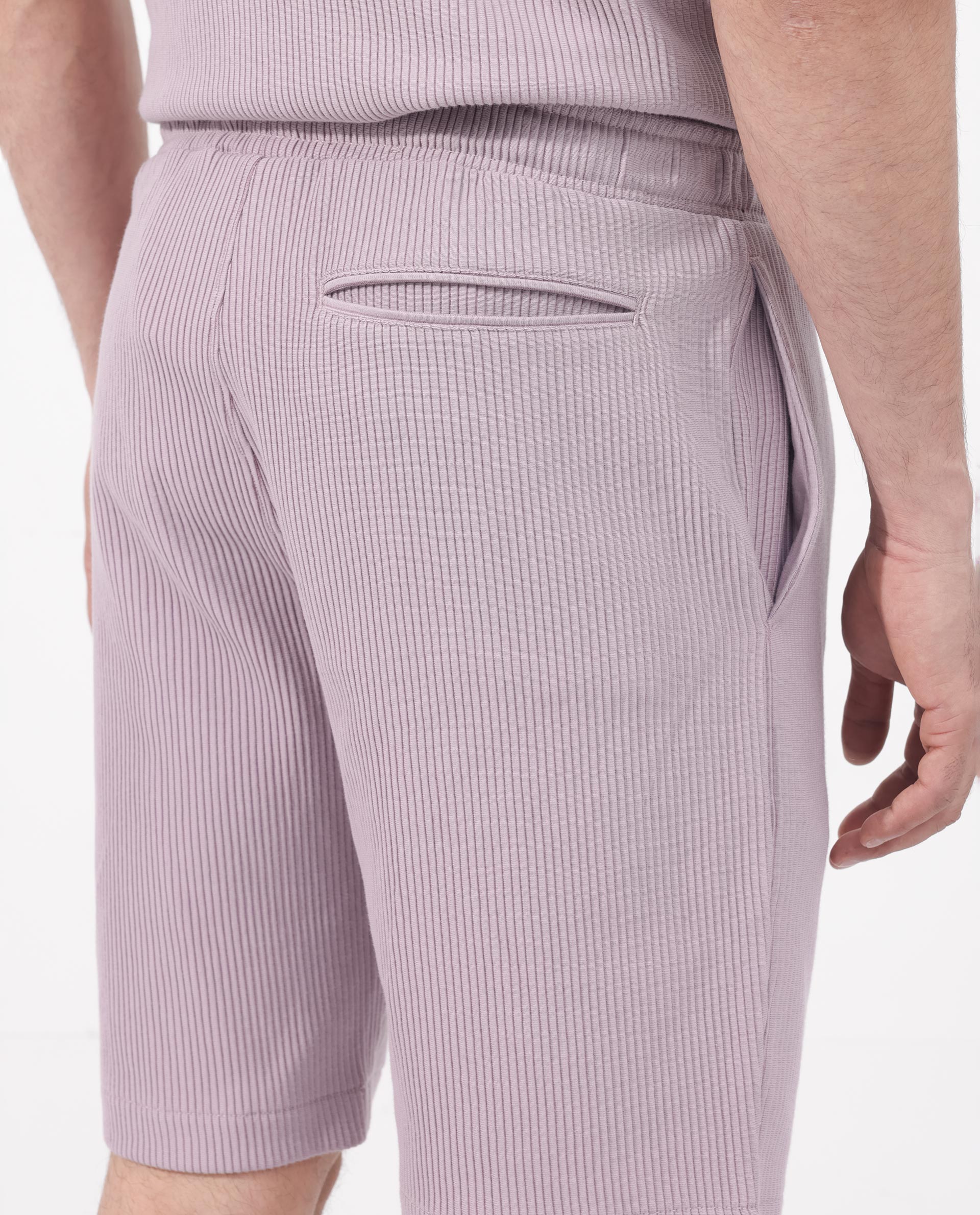 Rare Rabbit Mens Breto Dusky Purple Cotton Polyester Lycra Ribbed Texture Shorts