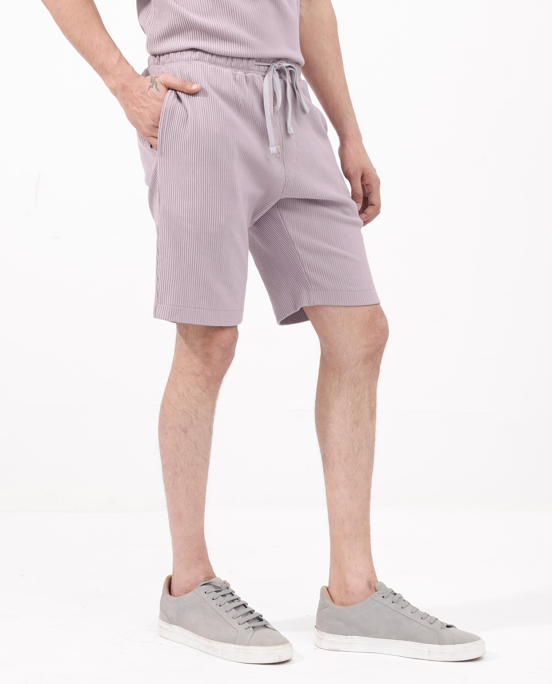 Rare Rabbit Mens Breto Dusky Purple Cotton Polyester Lycra Ribbed Texture Shorts