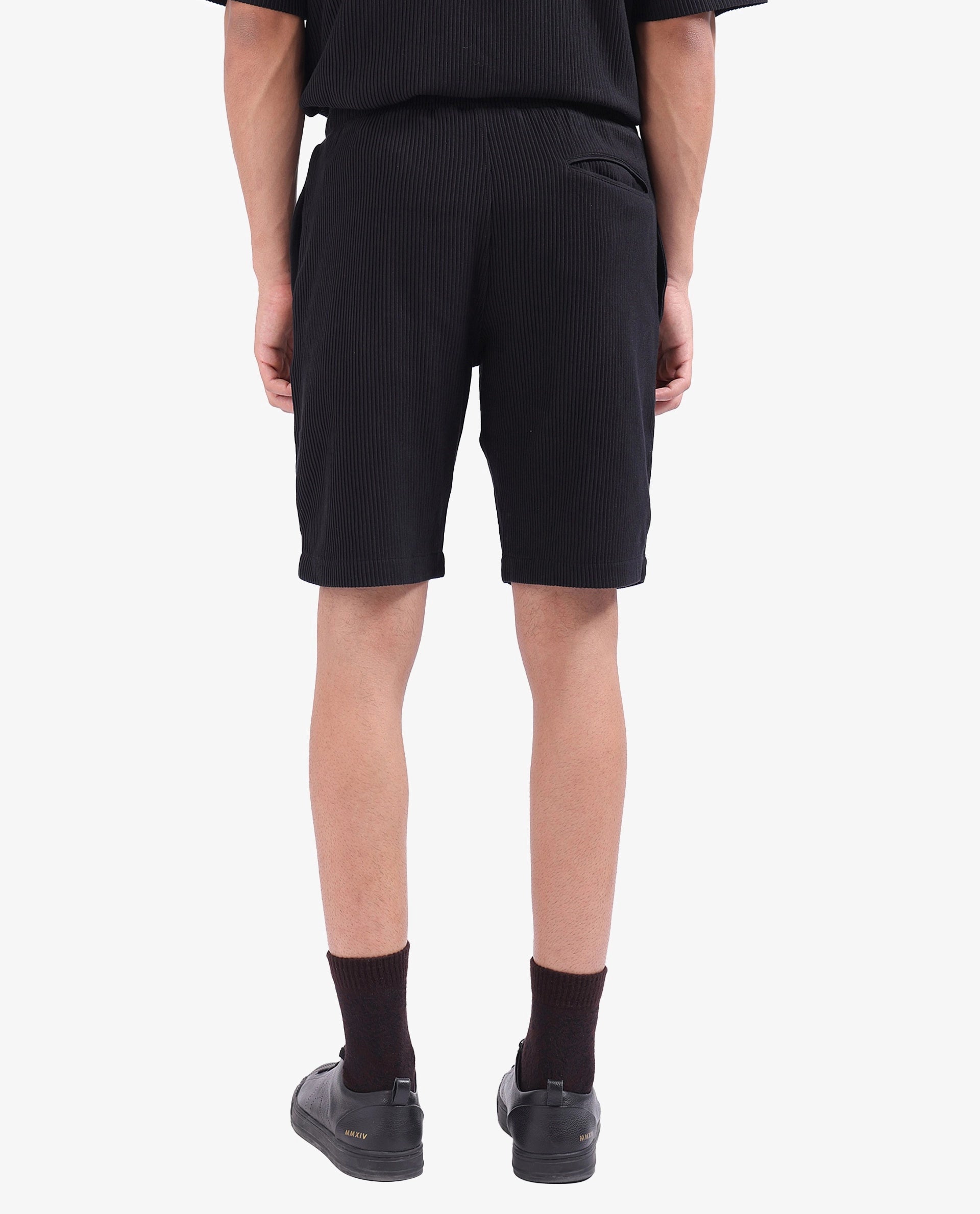 Rare Rabbit Men Breto-1 Black Cotton Polyester Lycra Ribbed Texture Shorts