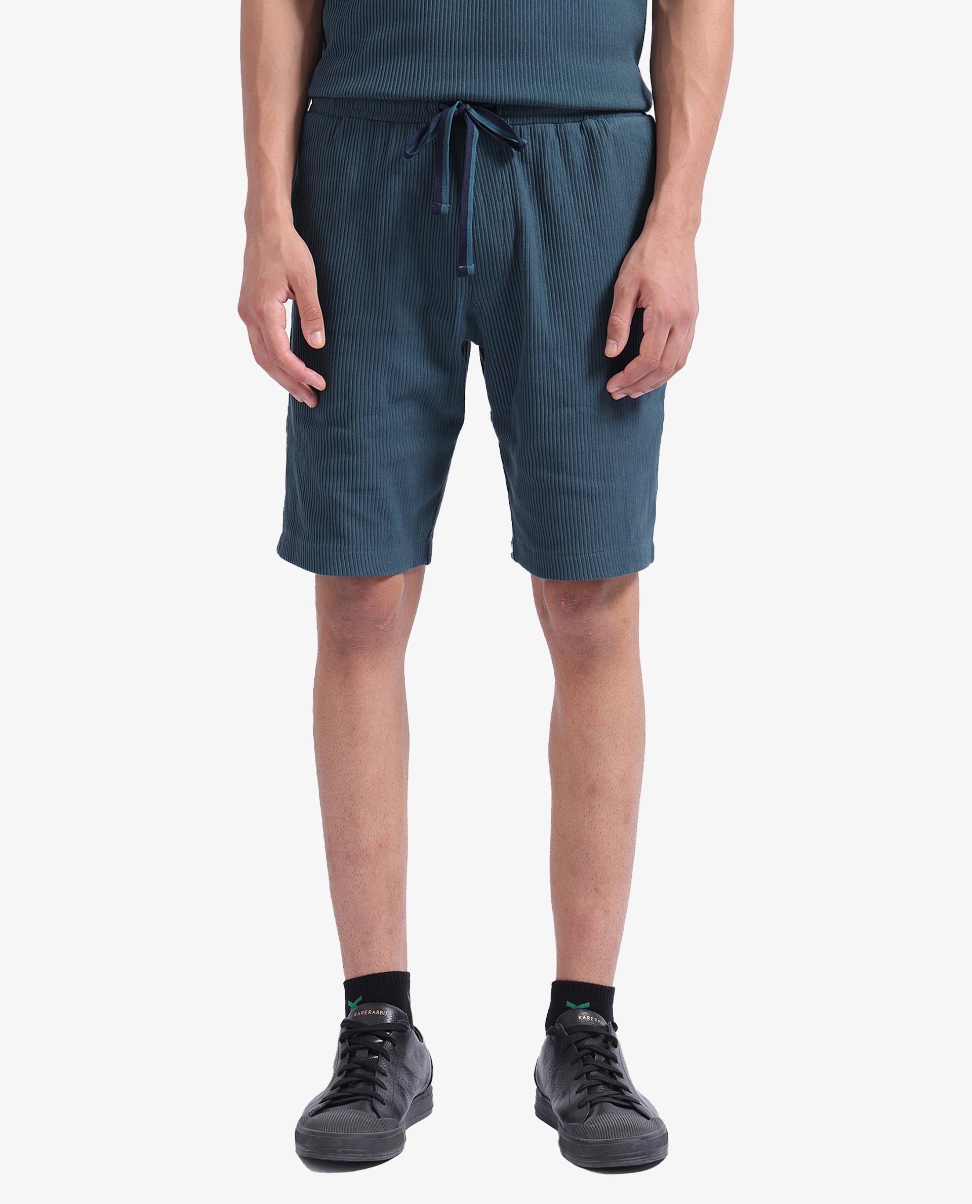 Rare Rabbit Men Breto-1 Dark Green Button Closure Regular Fit Plain Shorts