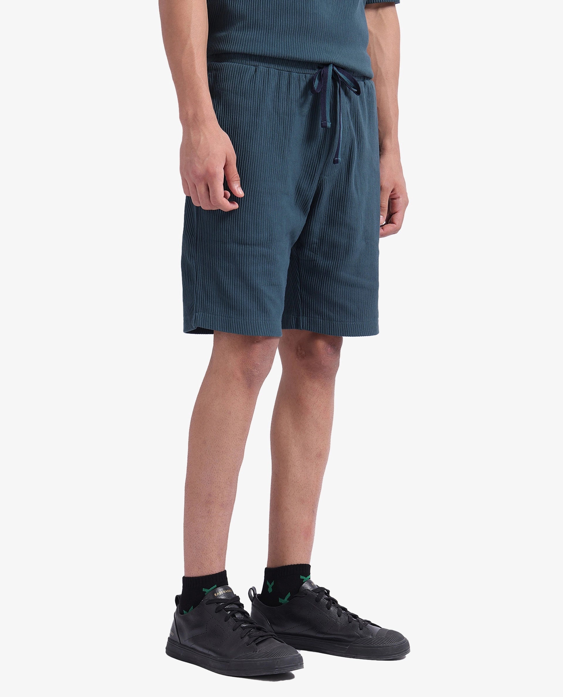 Rare Rabbit Men Breto-1 Dark Green Button Closure Regular Fit Plain Shorts