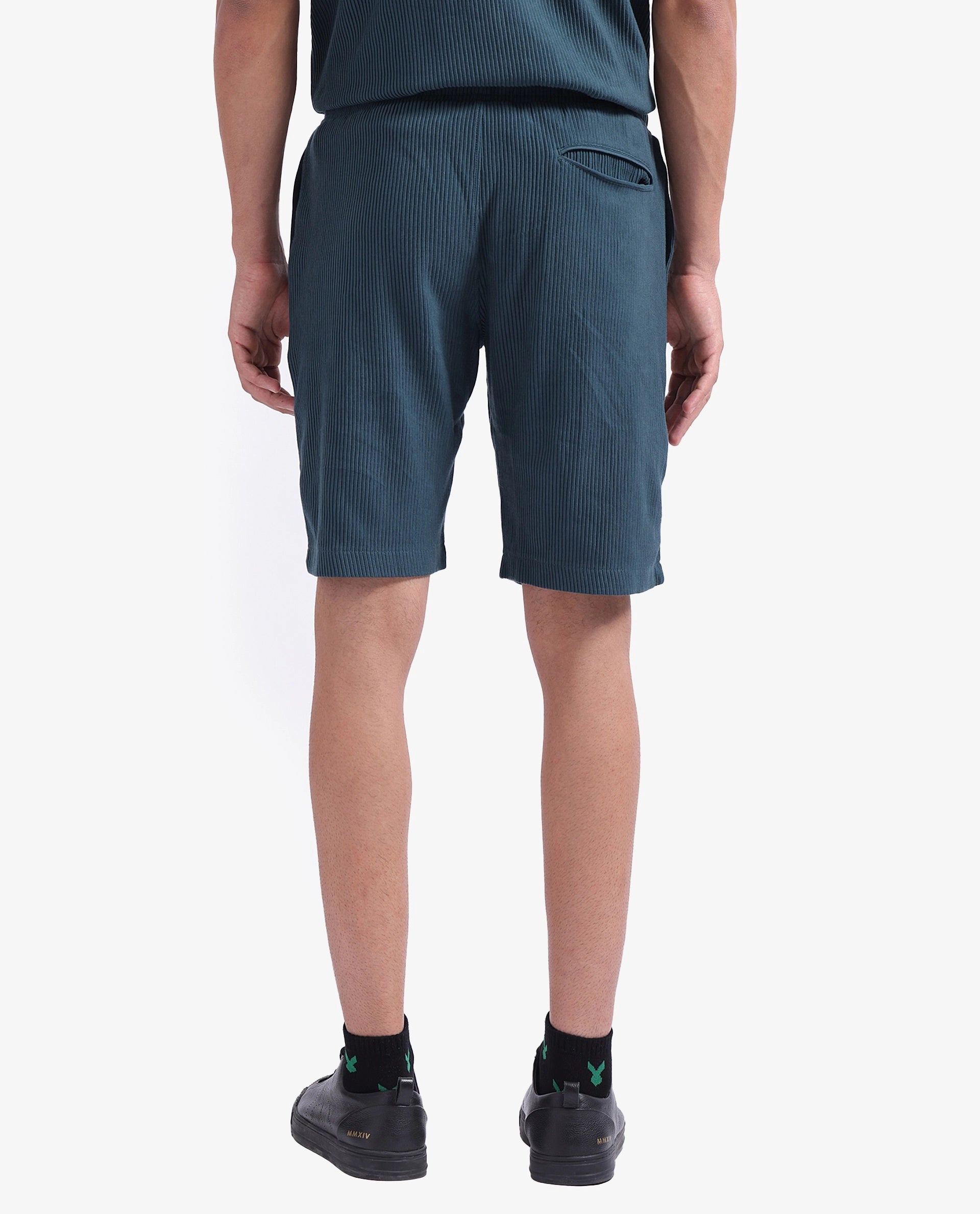 Rare Rabbit Men Breto-1 Dark Green Button Closure Regular Fit Plain Shorts