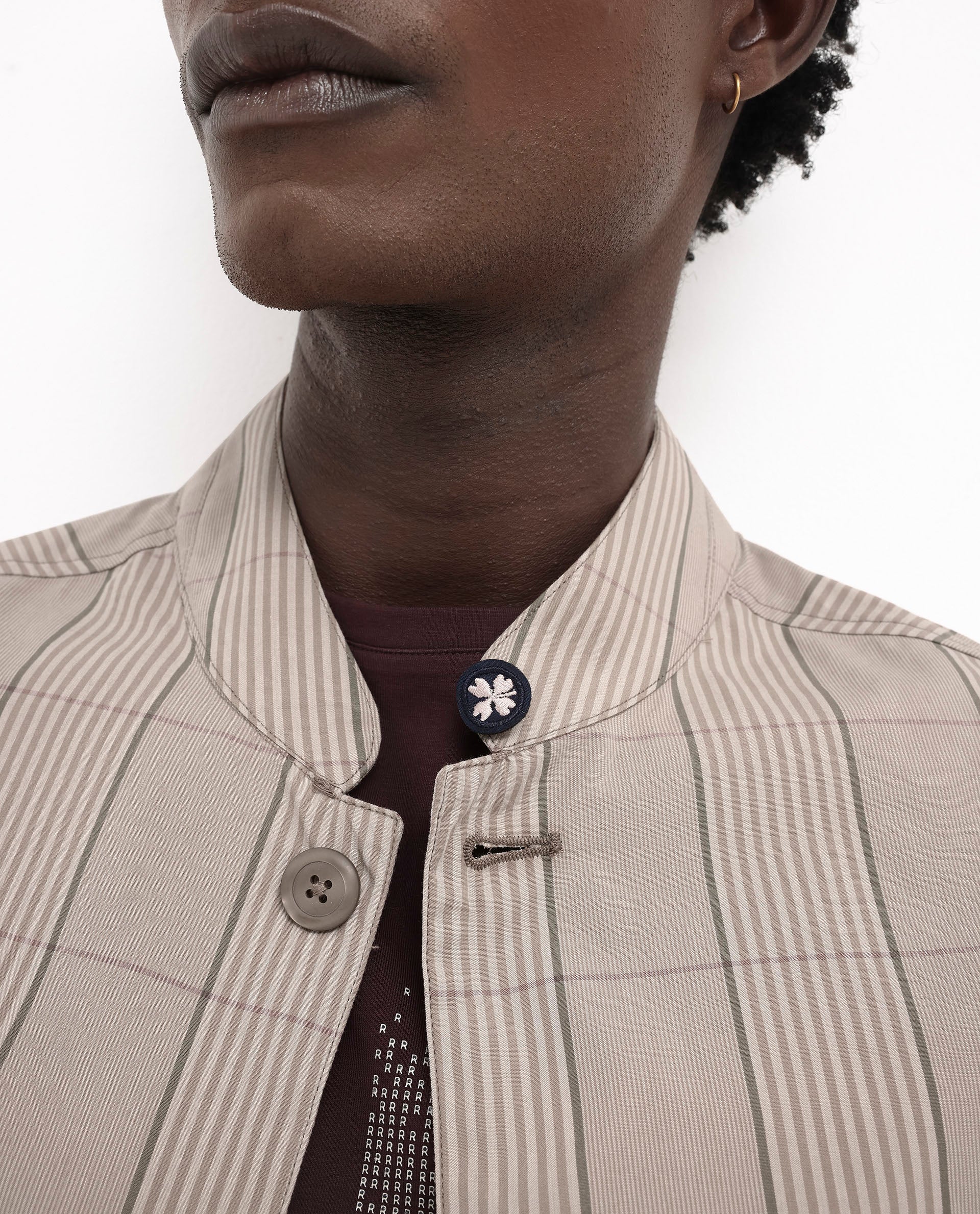 Rare Rabbit Mens Brez Brown Cotton Fabric Mandarin Collar Full Sleeve Relaxed Fit Checks Jacket