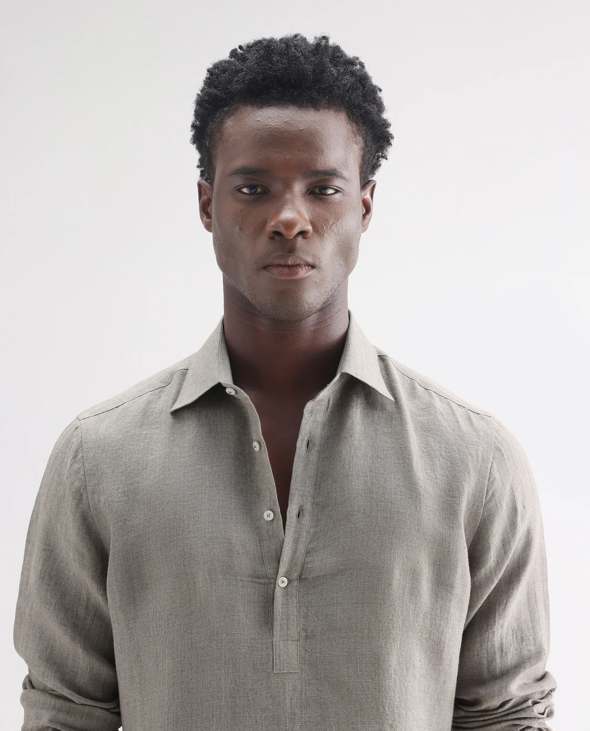 Rare Rabbit Men's Brickurt Brown 100% Linen Plain Regular Fit Full Sleeve Collared Shirt