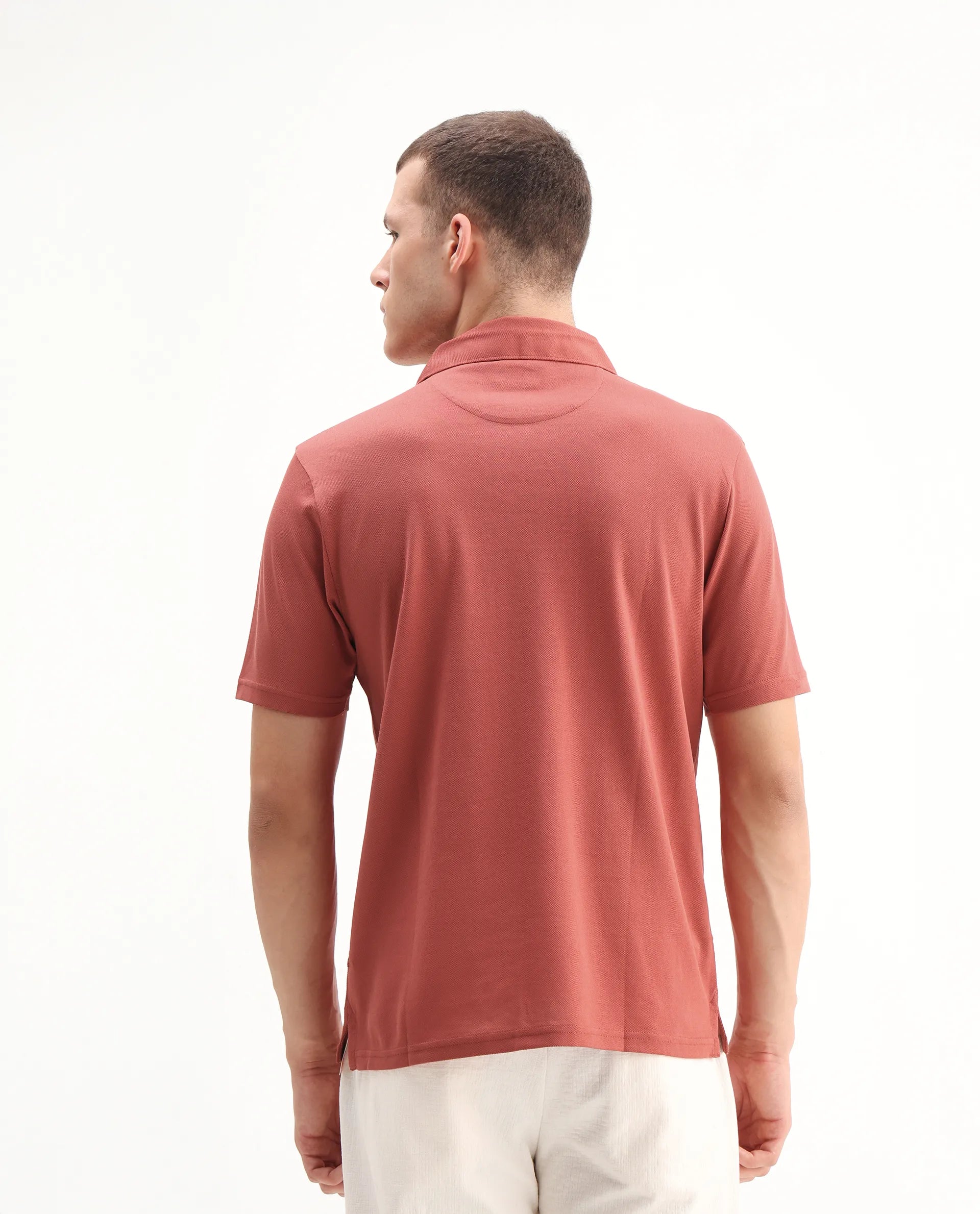 Rare Rabbit Men's Brillio Red Cotton Plain Regular Fit Half Sleeve Polo