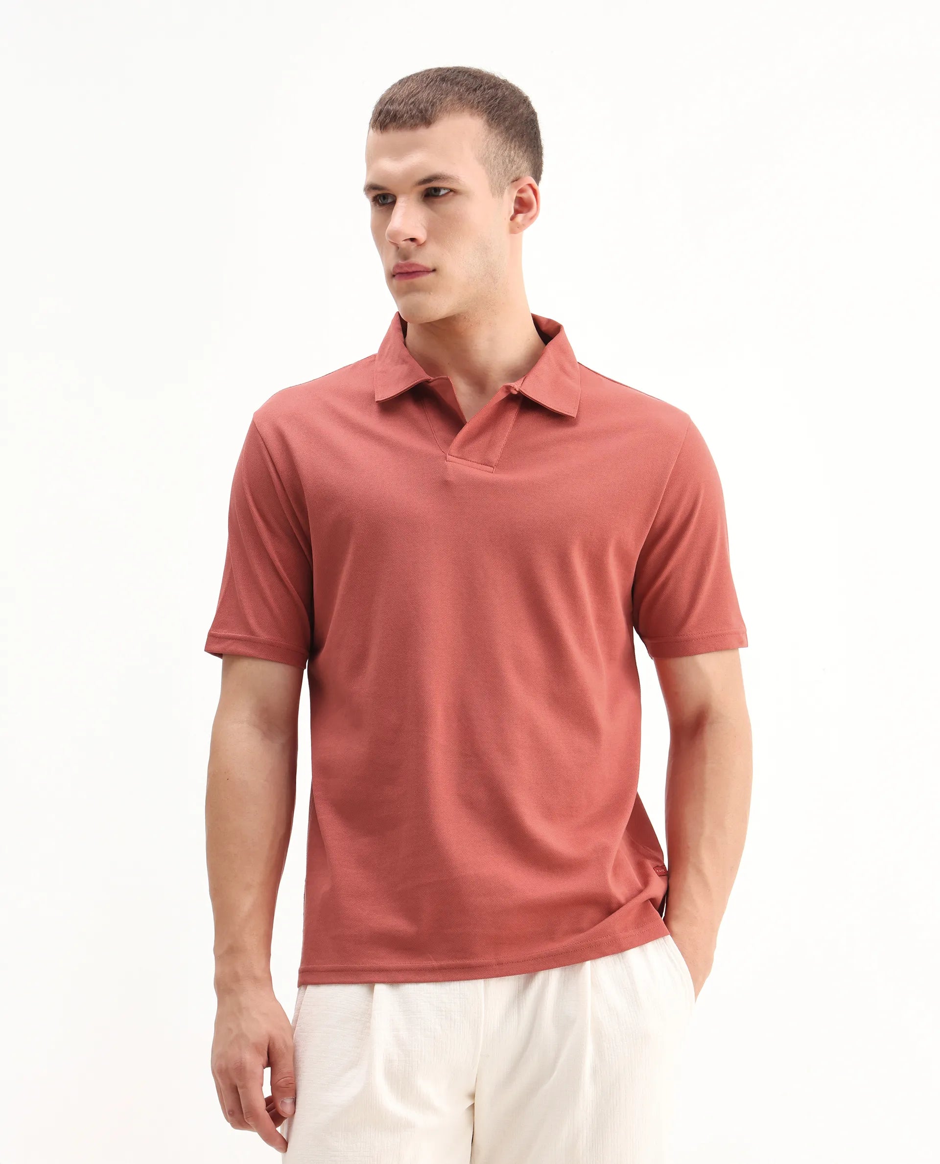Rare Rabbit Men's Brillio Red Cotton Plain Regular Fit Half Sleeve Polo