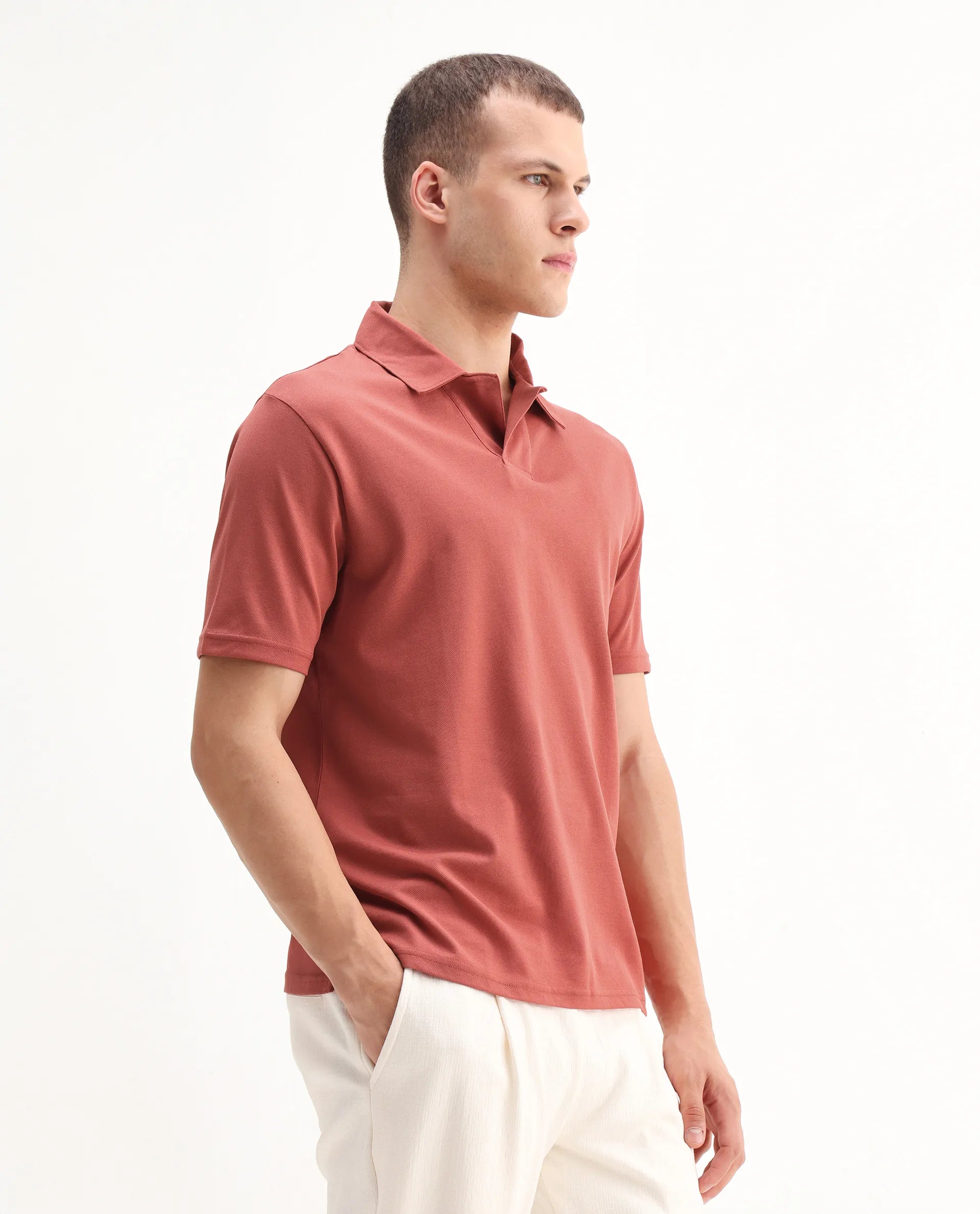 Rare Rabbit Men's Brillio Red Cotton Plain Regular Fit Half Sleeve Polo