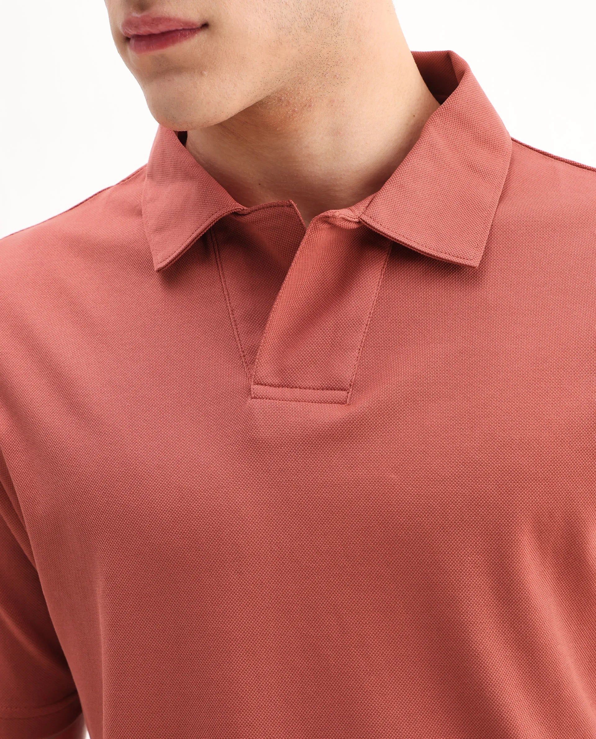 Rare Rabbit Men's Brillio Red Cotton Plain Regular Fit Half Sleeve Polo