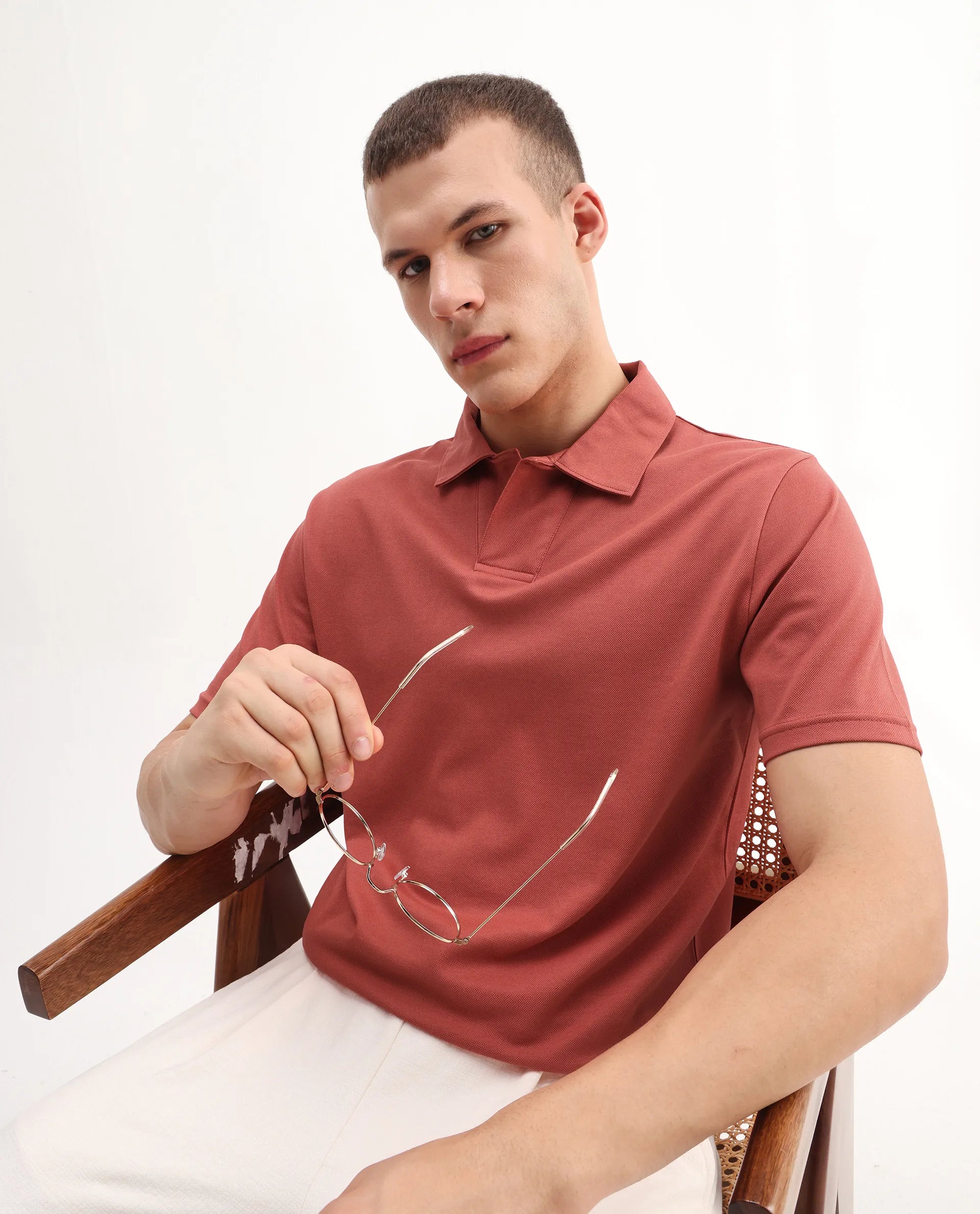 Rare Rabbit Men's Brillio Red Cotton Plain Regular Fit Half Sleeve Polo