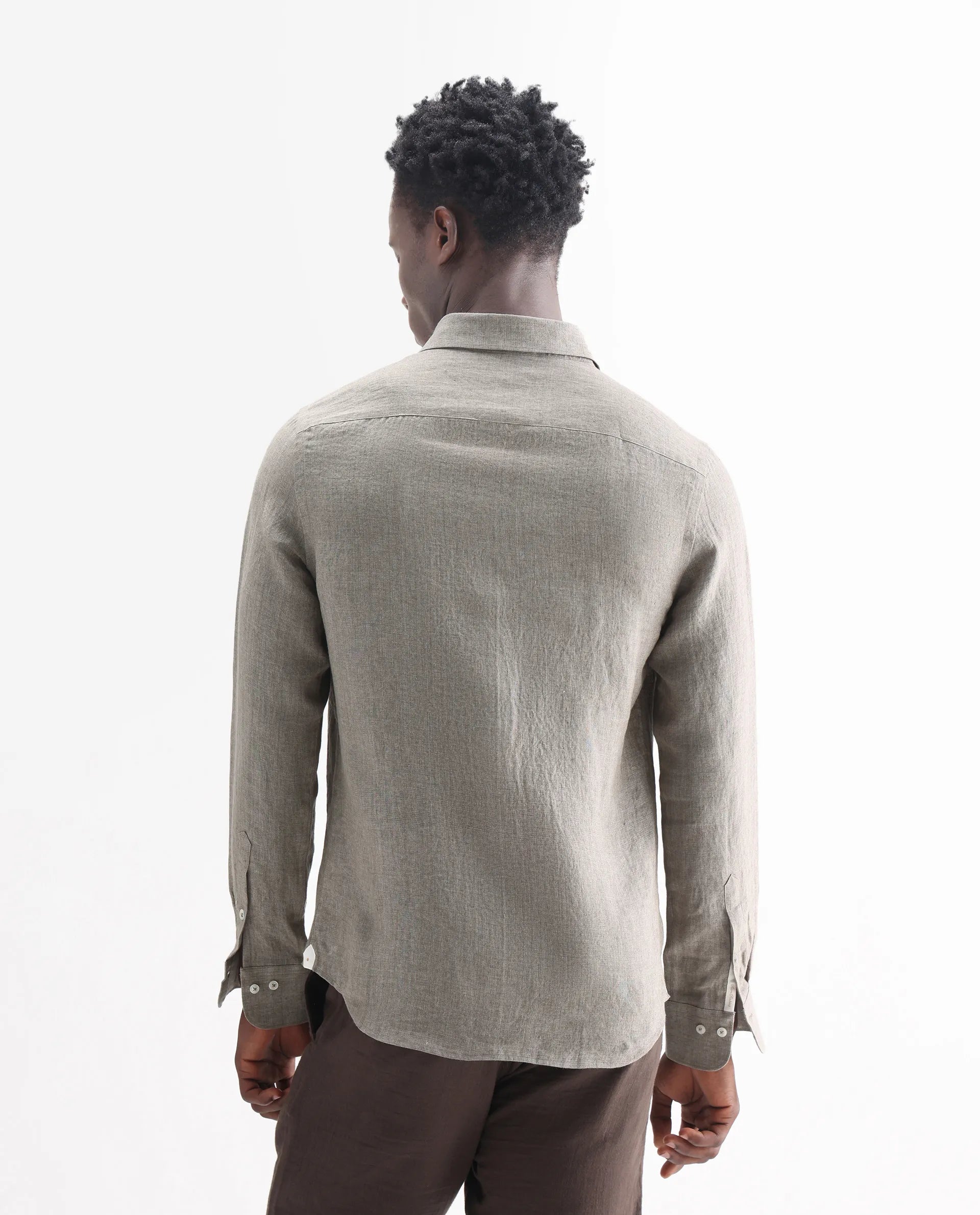 Rare Rabbit Men's Brisbane Ls Brown 100% Linen Plain Regular Fit Full Sleeve Button-Down Collar Shirt