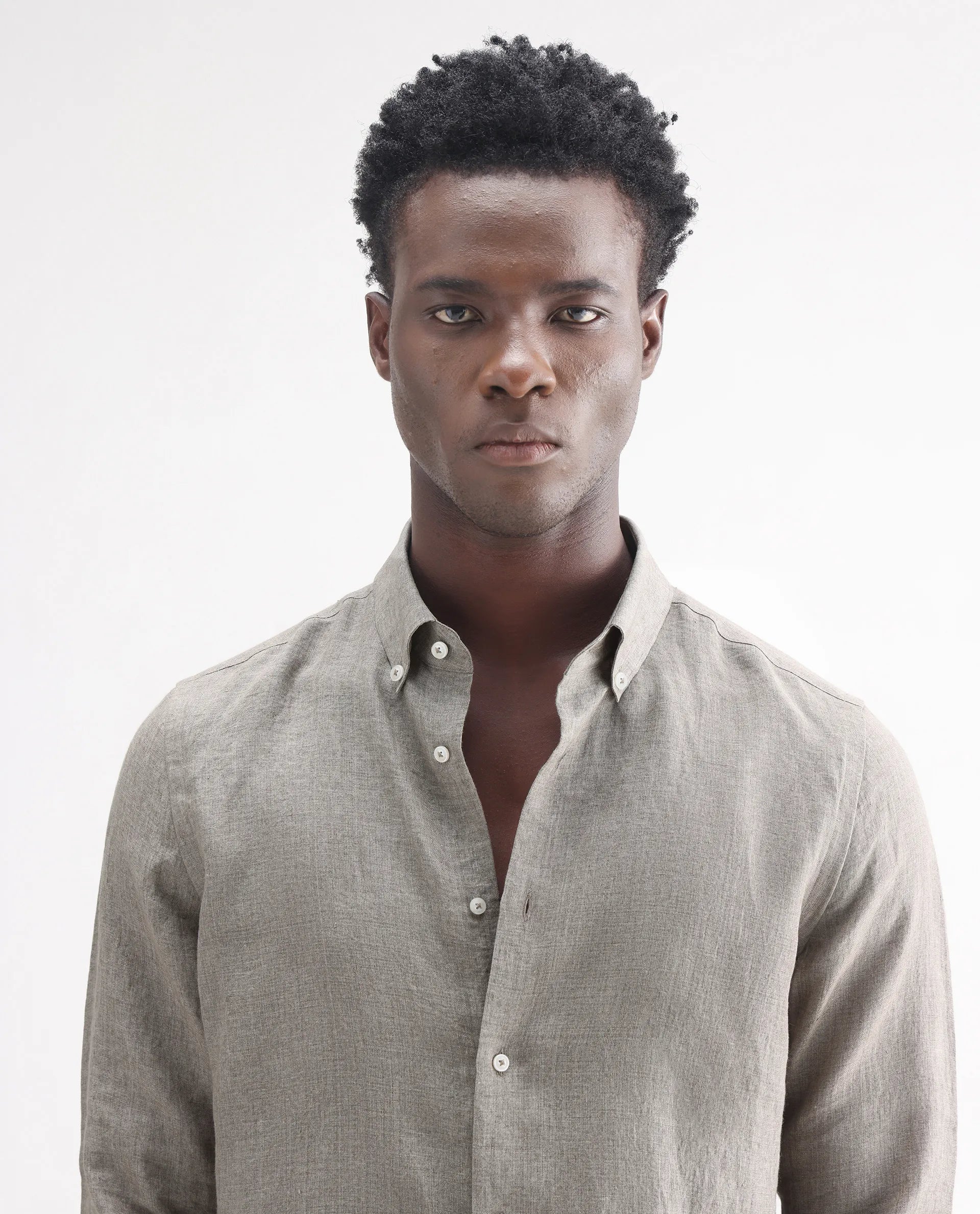 Rare Rabbit Men's Brisbane Ls Brown 100% Linen Plain Regular Fit Full Sleeve Button-Down Collar Shirt