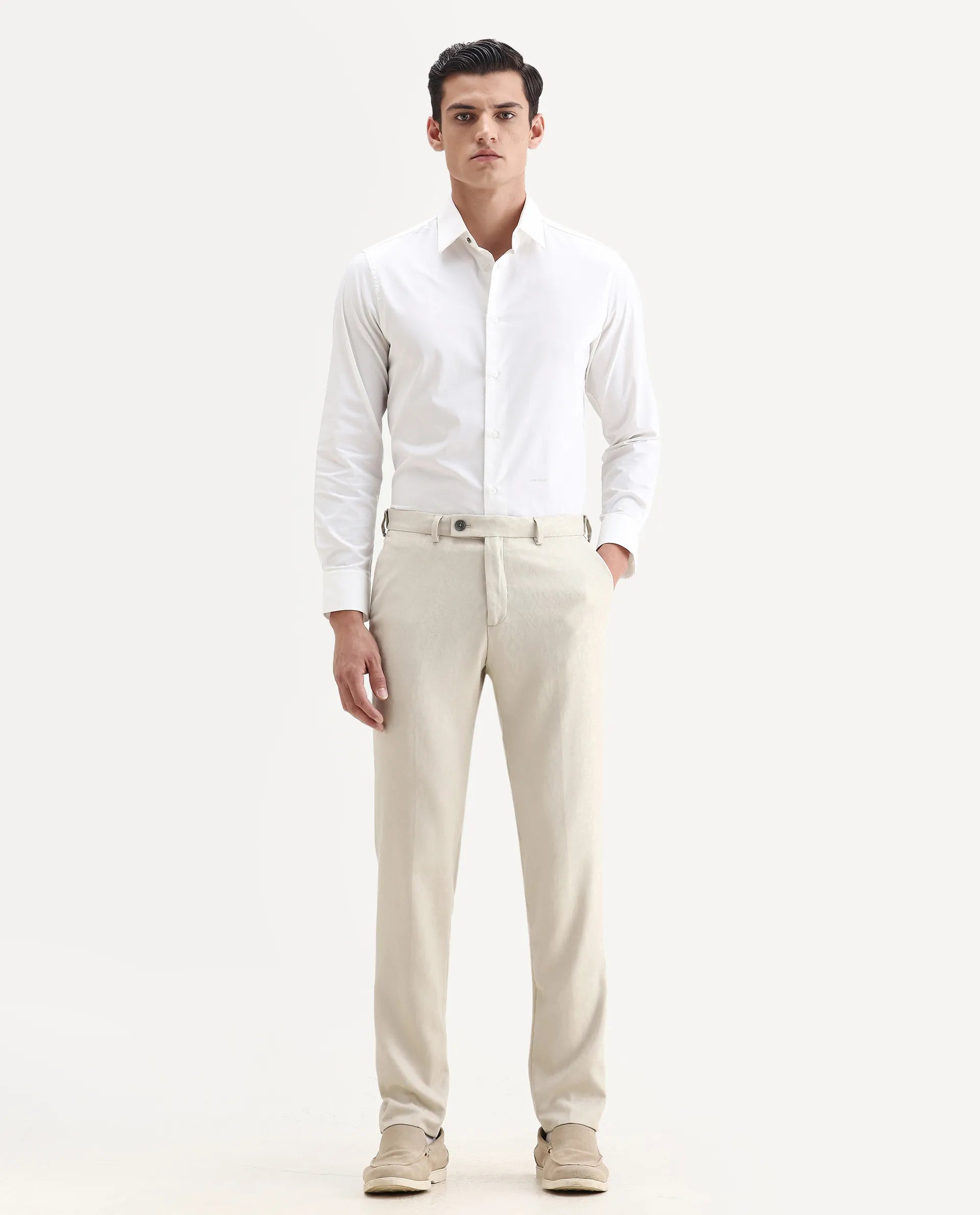 Rare Rabbit Men's Bristol Beige Jacquard Regular Fit Trouser