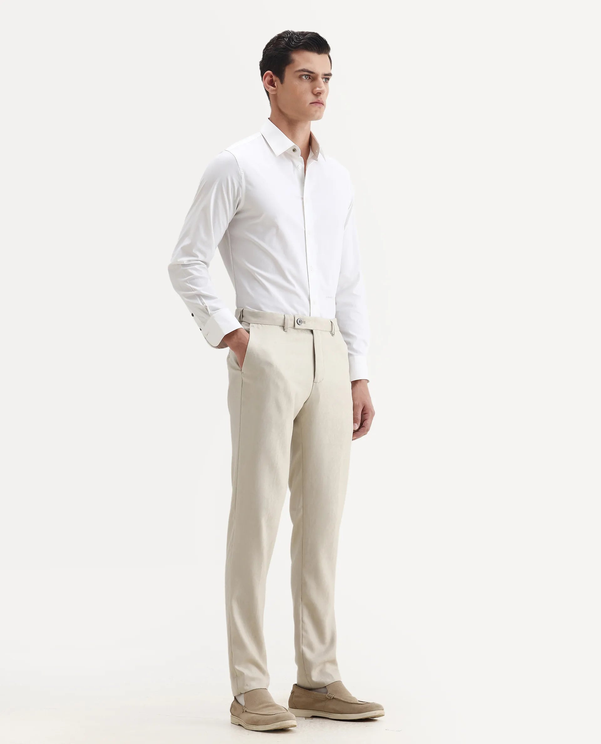 Rare Rabbit Men's Bristol Beige Jacquard Regular Fit Trouser