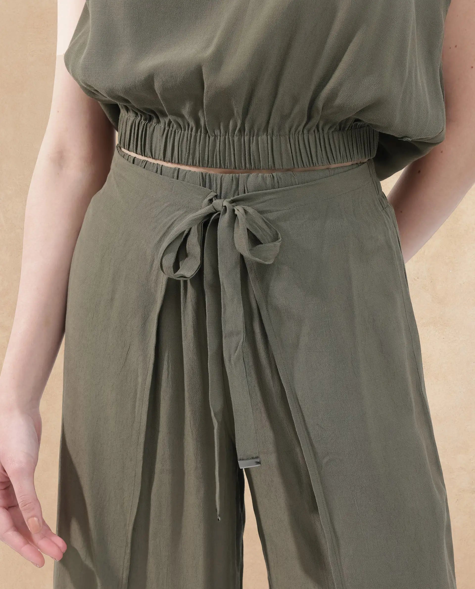 Rareism Women Brodie-B Olive Rayon Fabric Regular Length Trouser