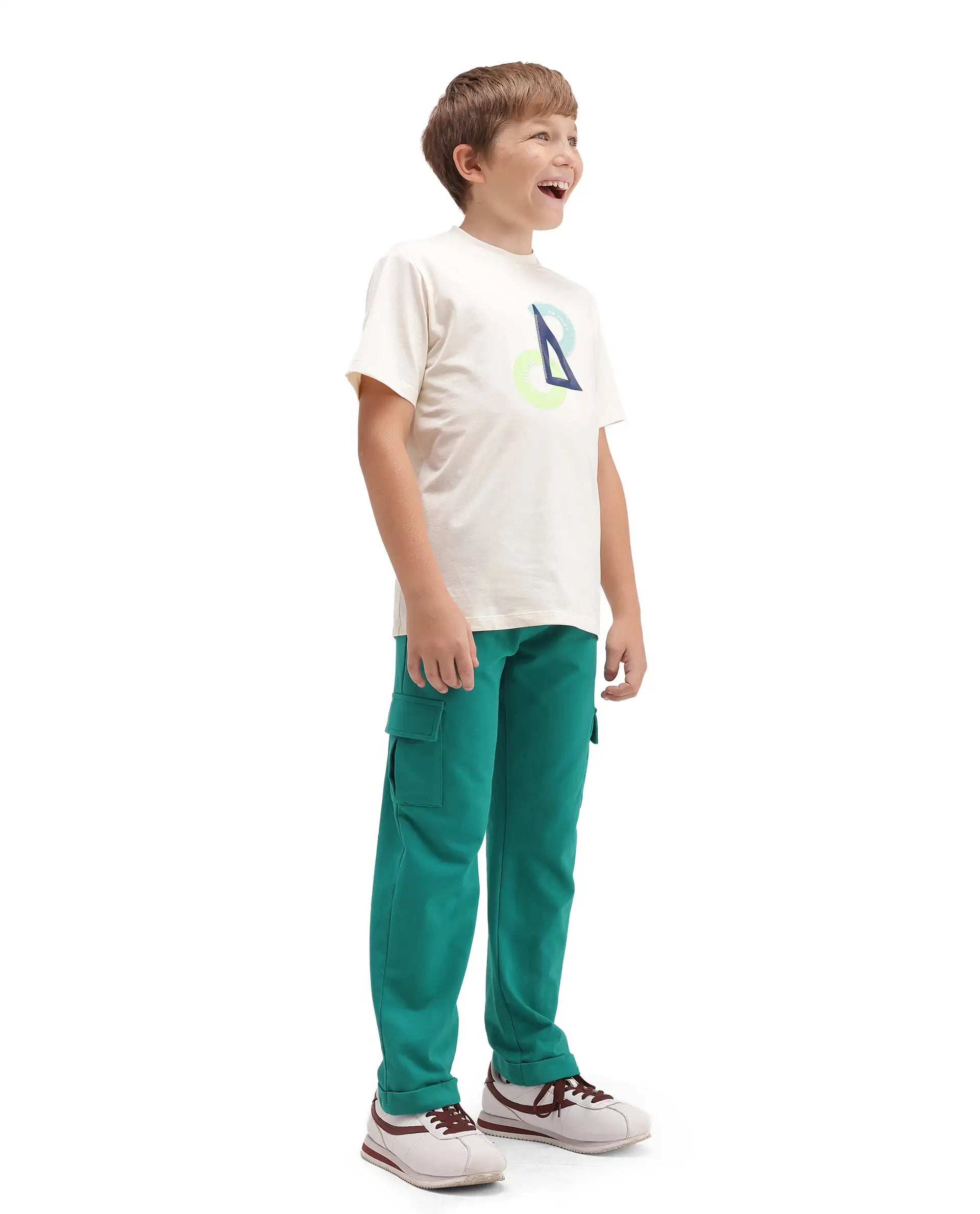 Rare Ones Kids Brody Green Cotton Fabric Drawstring Closure Regular Plain Track Pant