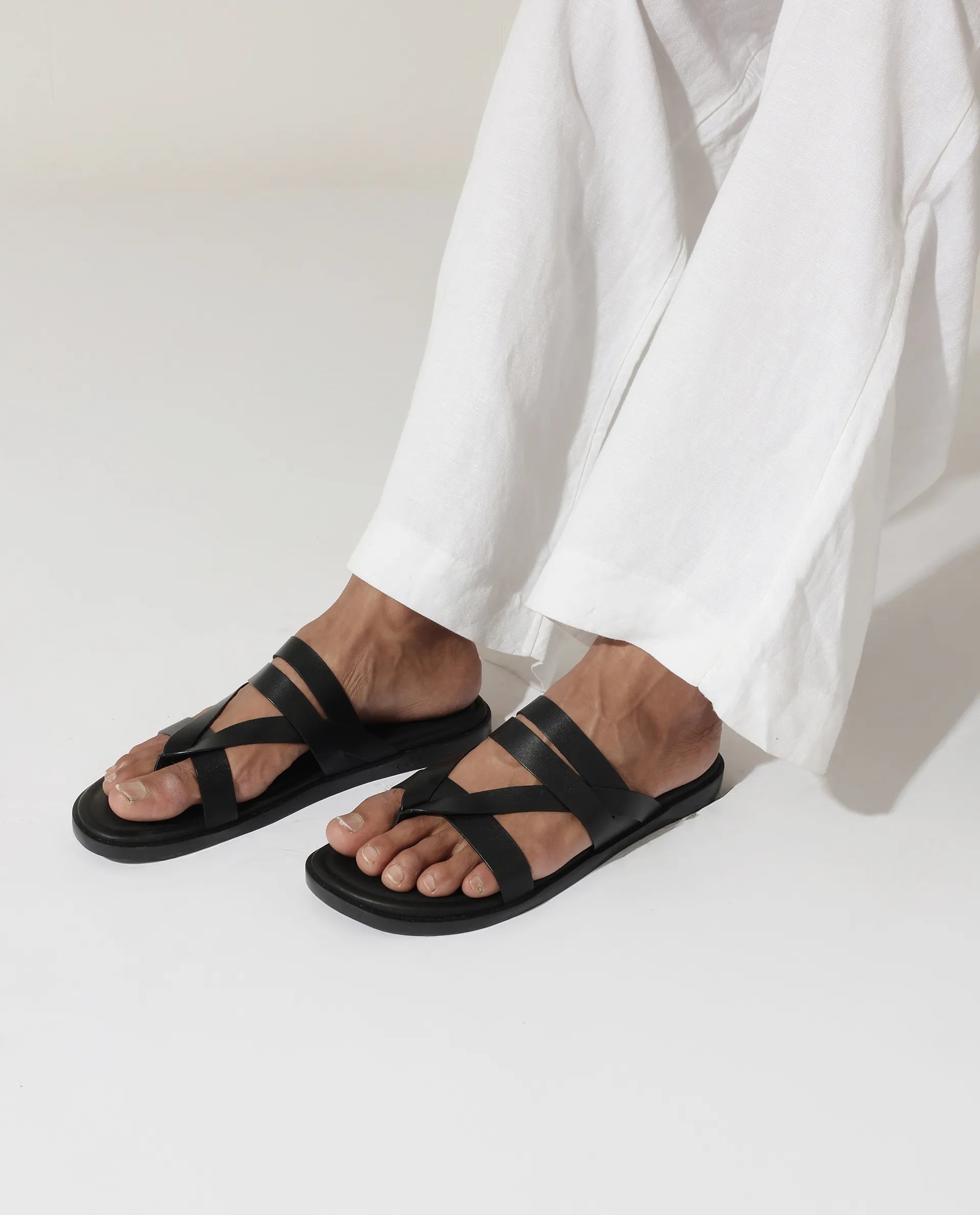 Rare Rabbit Men's Bron Black Slip-On Closure Sandals