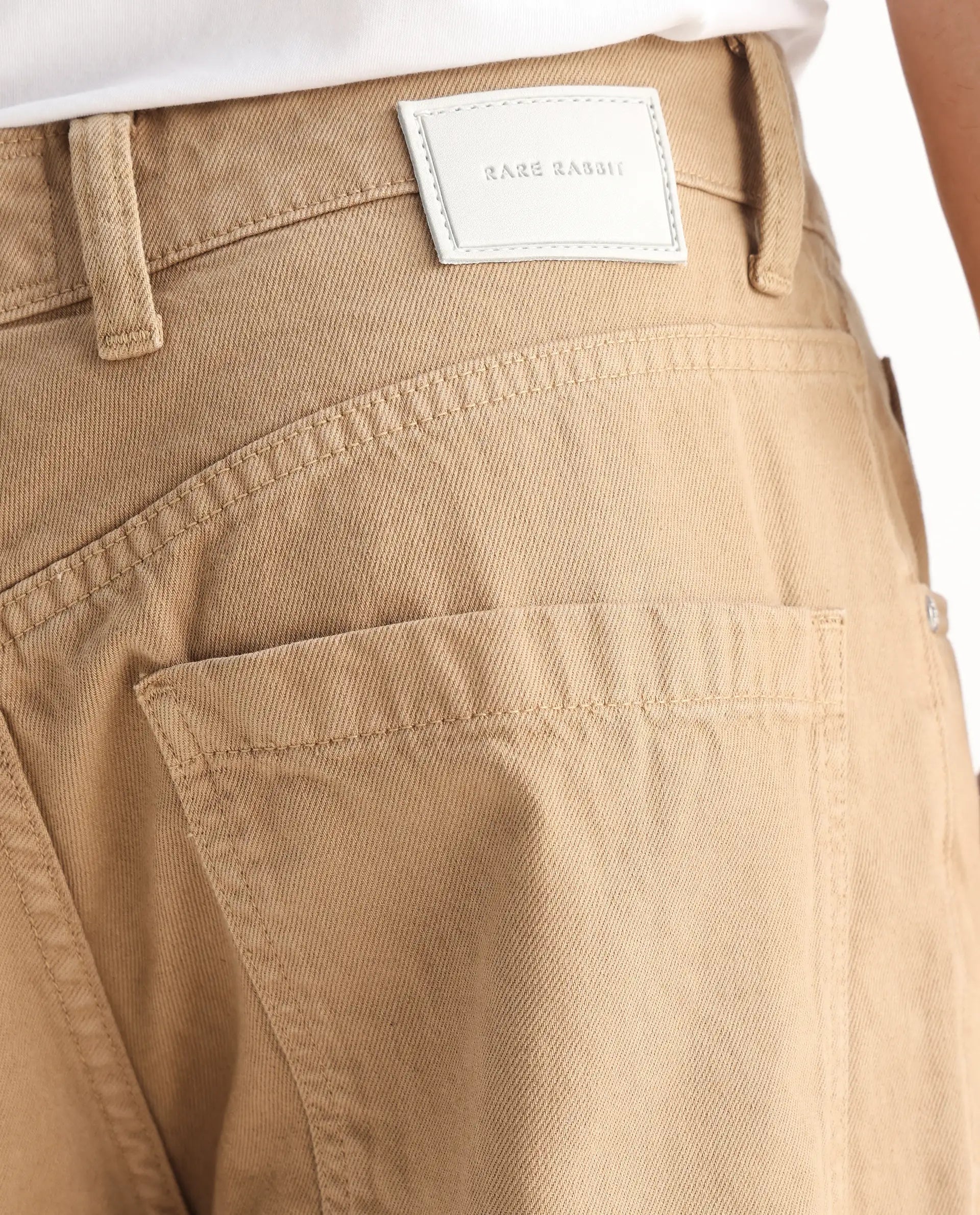Rare Rabbit Men's Bron Beige Cotton Plain Baggy Fit Jeans