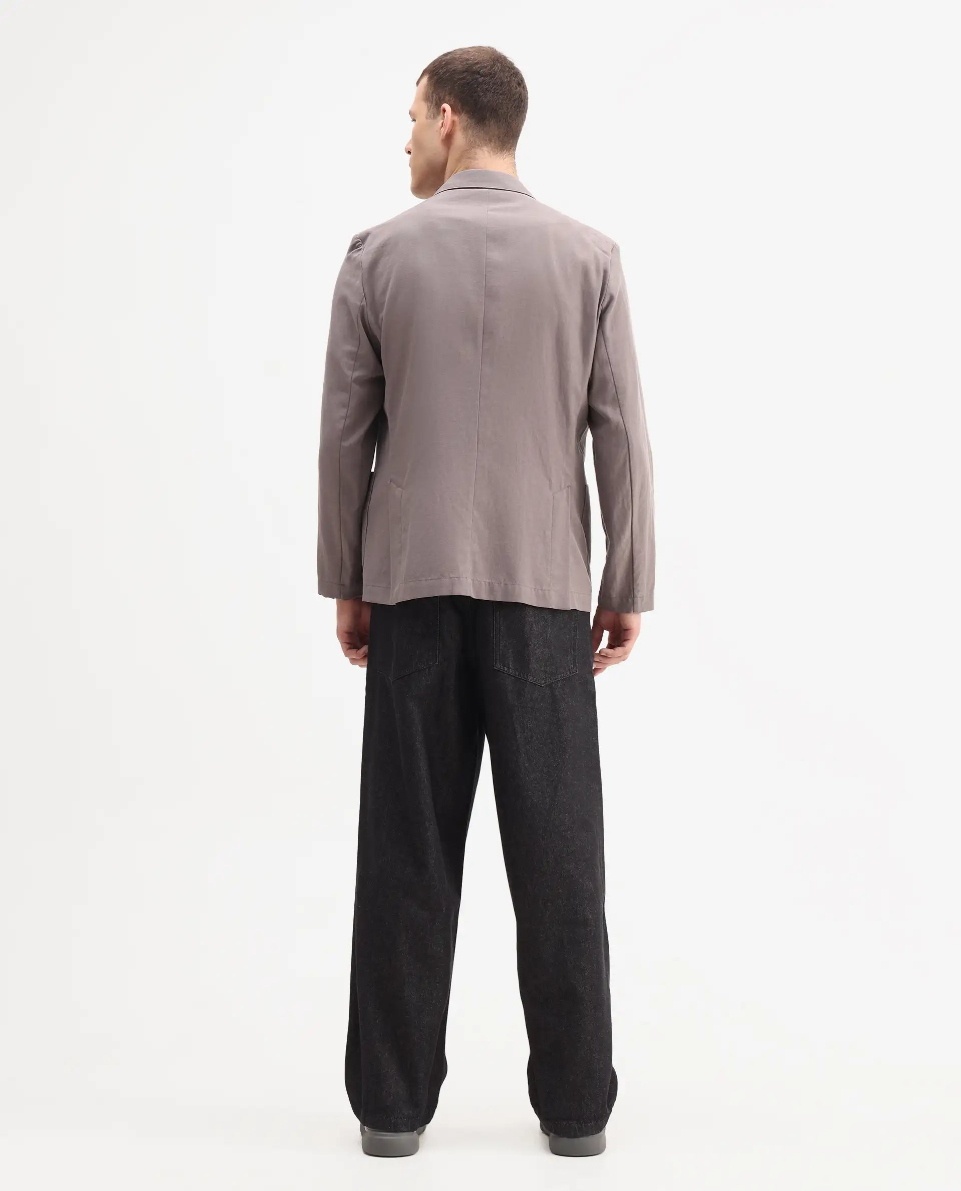 Rare Rabbit Men's Bron Black Cotton Plain Baggy Fit Jeans