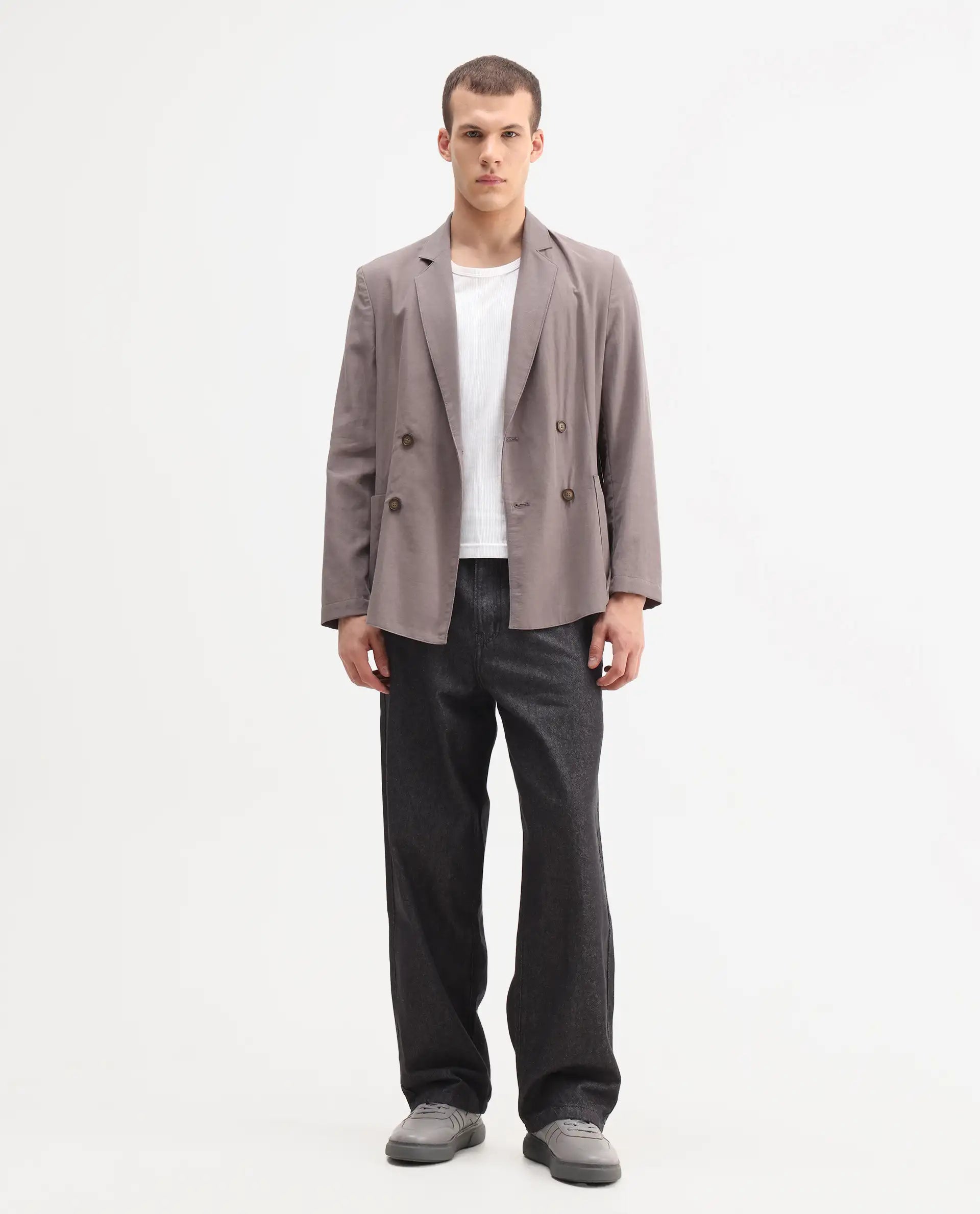 Rare Rabbit Men's Bron Black Cotton Plain Baggy Fit Jeans