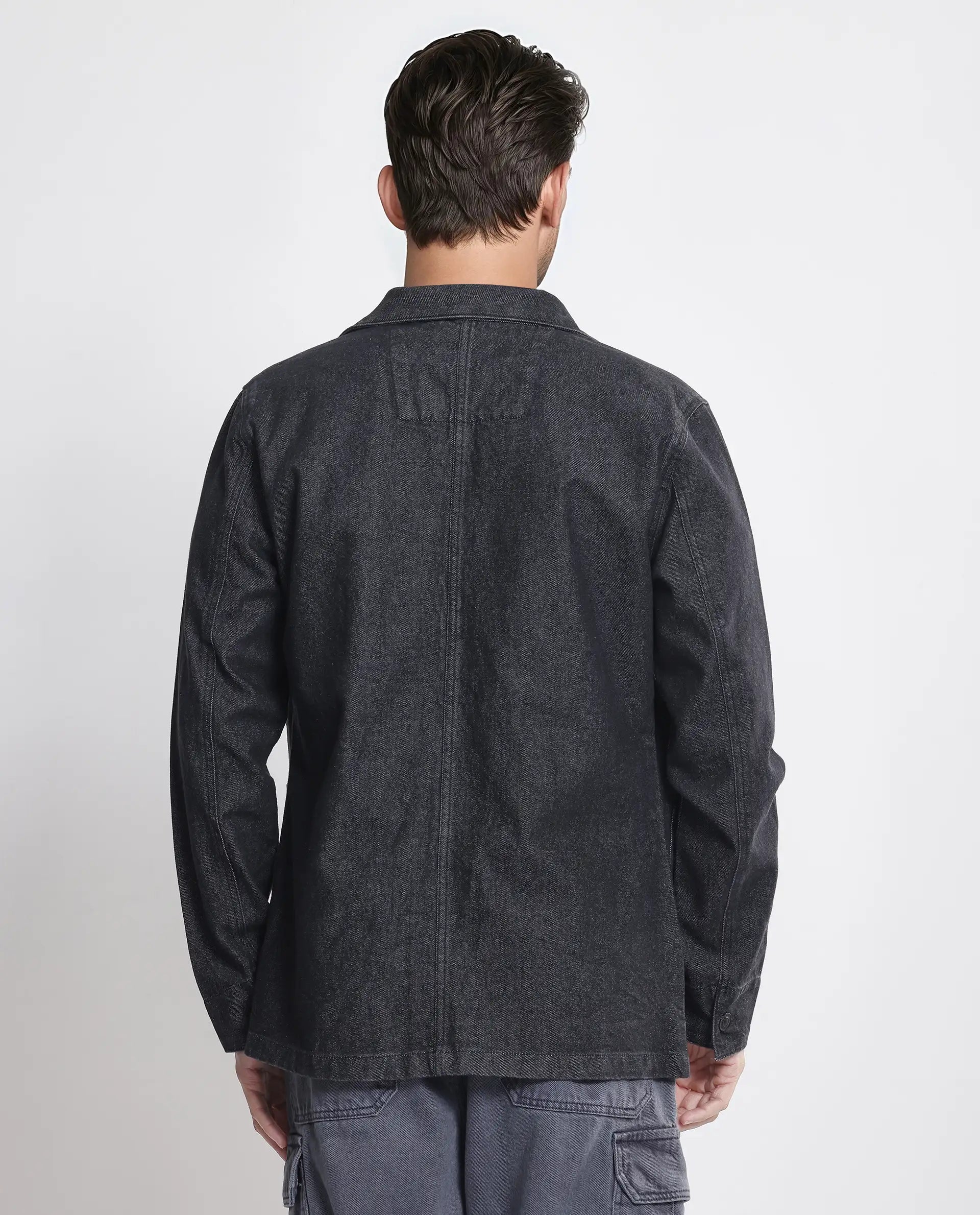 Rare Rabbit Men Brond Black Cotton Fabric Full Sleeves Collared Neck Zipper Closure Plain Jacket