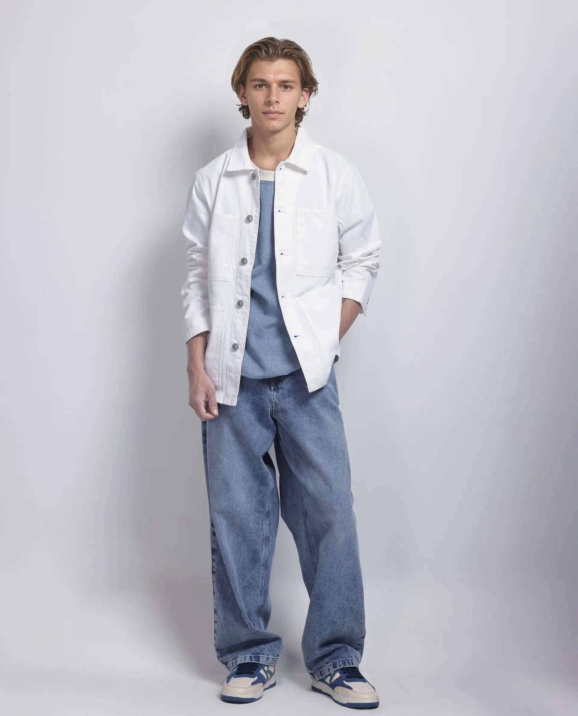 Rare Rabbit Men Brond White Cotton Fabric Full Sleeves Collared Neck Zipper Closure Plain Jacket