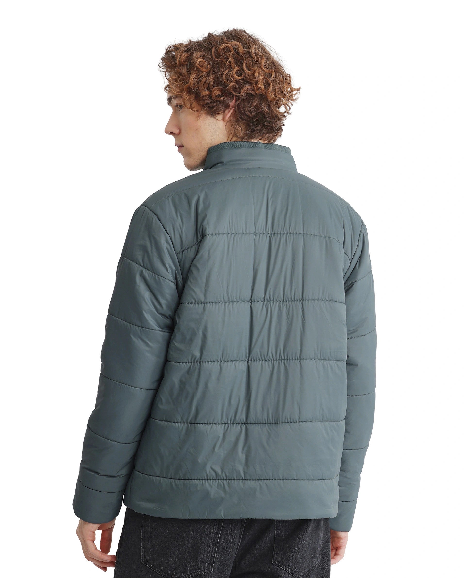 Rare Rabbit Men's Bront Dusky Nylon Fabric Full Sleeve High Neck Collar Zipper Closure Regular Fit HD Print Branding Jacket