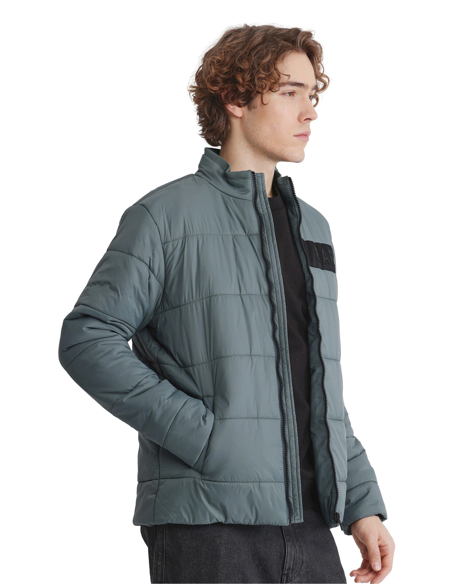 Rare Rabbit Men's Bront Dusky Nylon Fabric Full Sleeve High Neck Collar Zipper Closure Regular Fit HD Print Branding Jacket