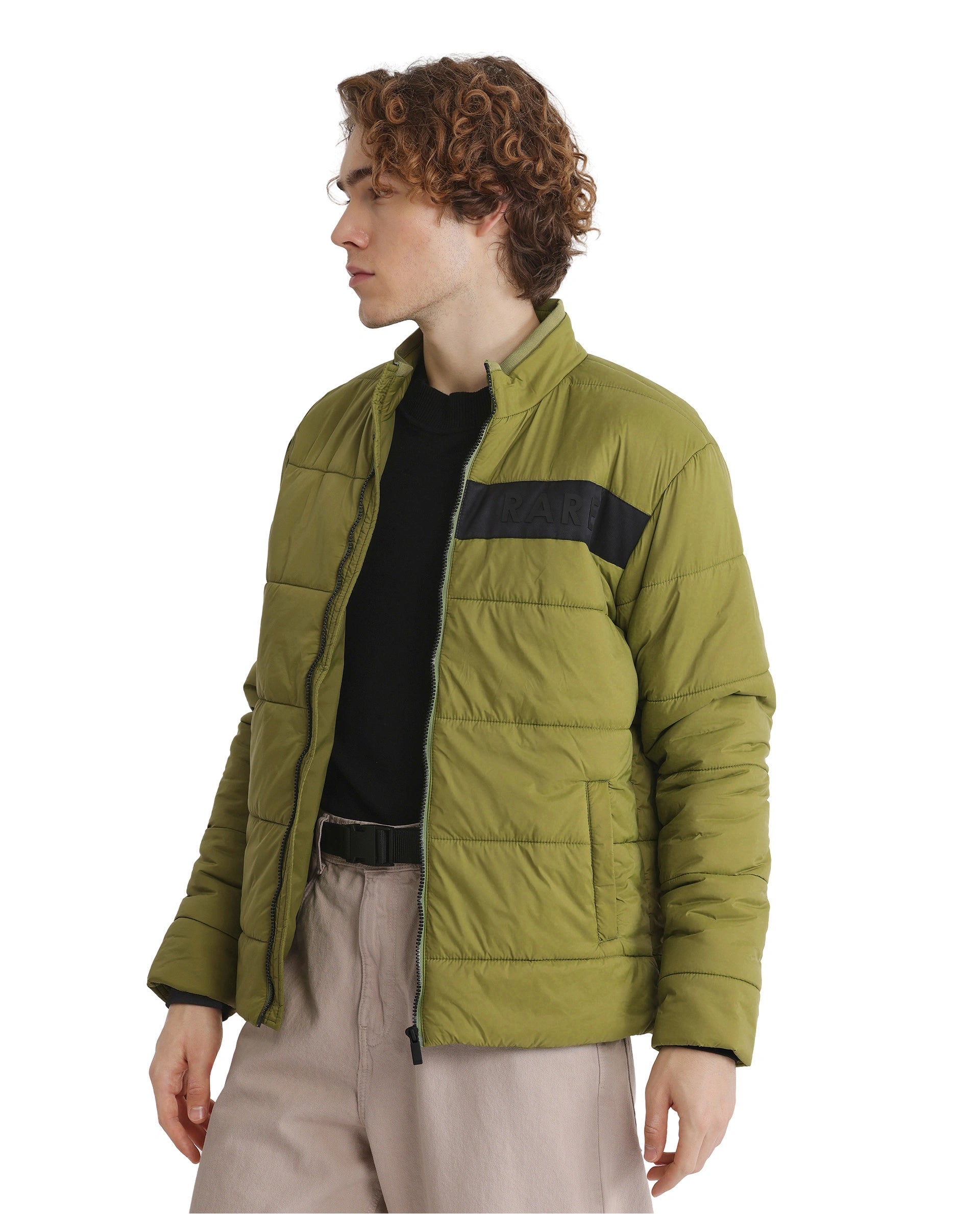 Rare Rabbit Men's Bront Flouroscent Green Nylon Fabric Full Sleeve Curved Collar Regular Fit Plain Jacket