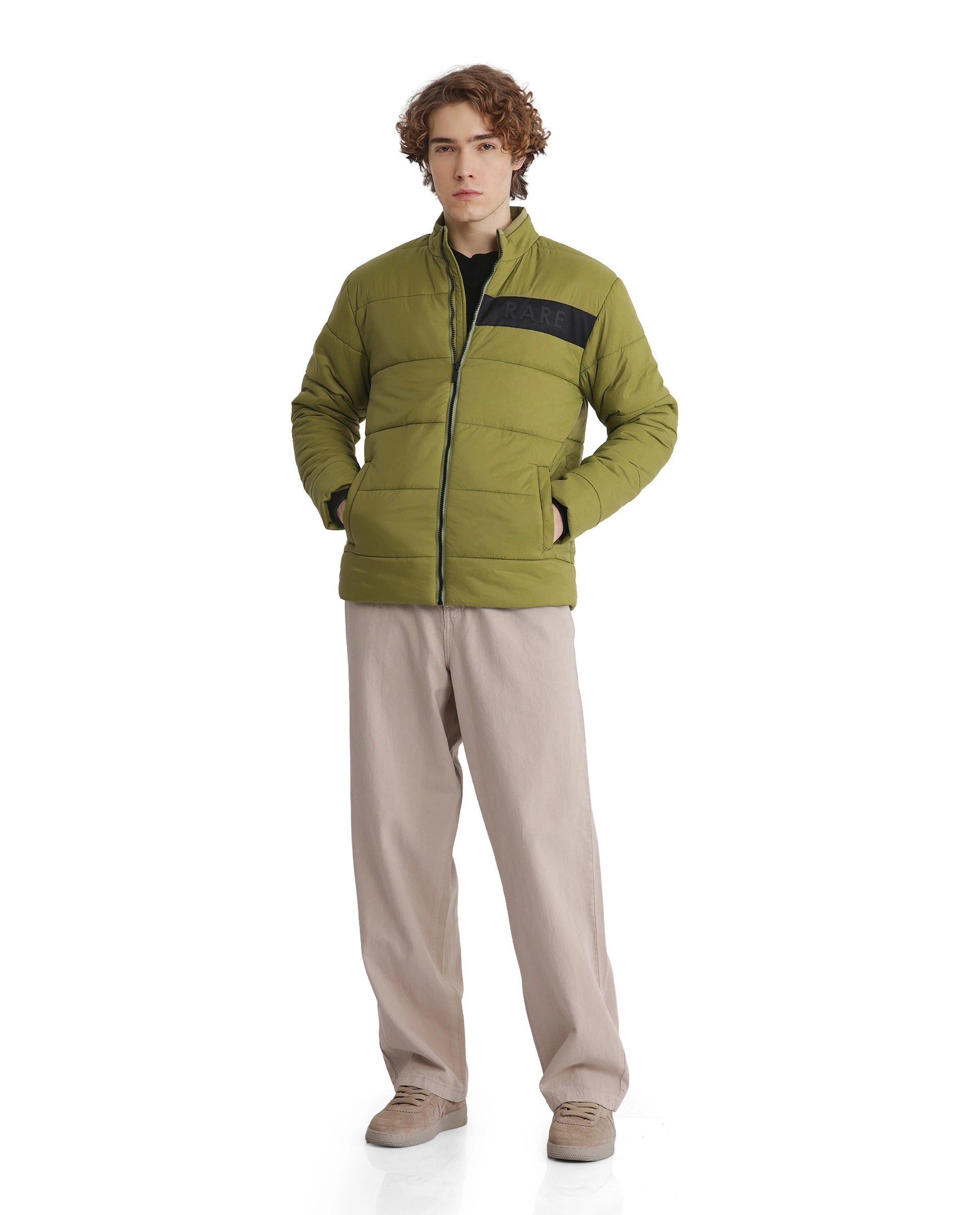 Rare Rabbit Men's Bront Flouroscent Green Nylon Fabric Full Sleeve Curved Collar Regular Fit Plain Jacket